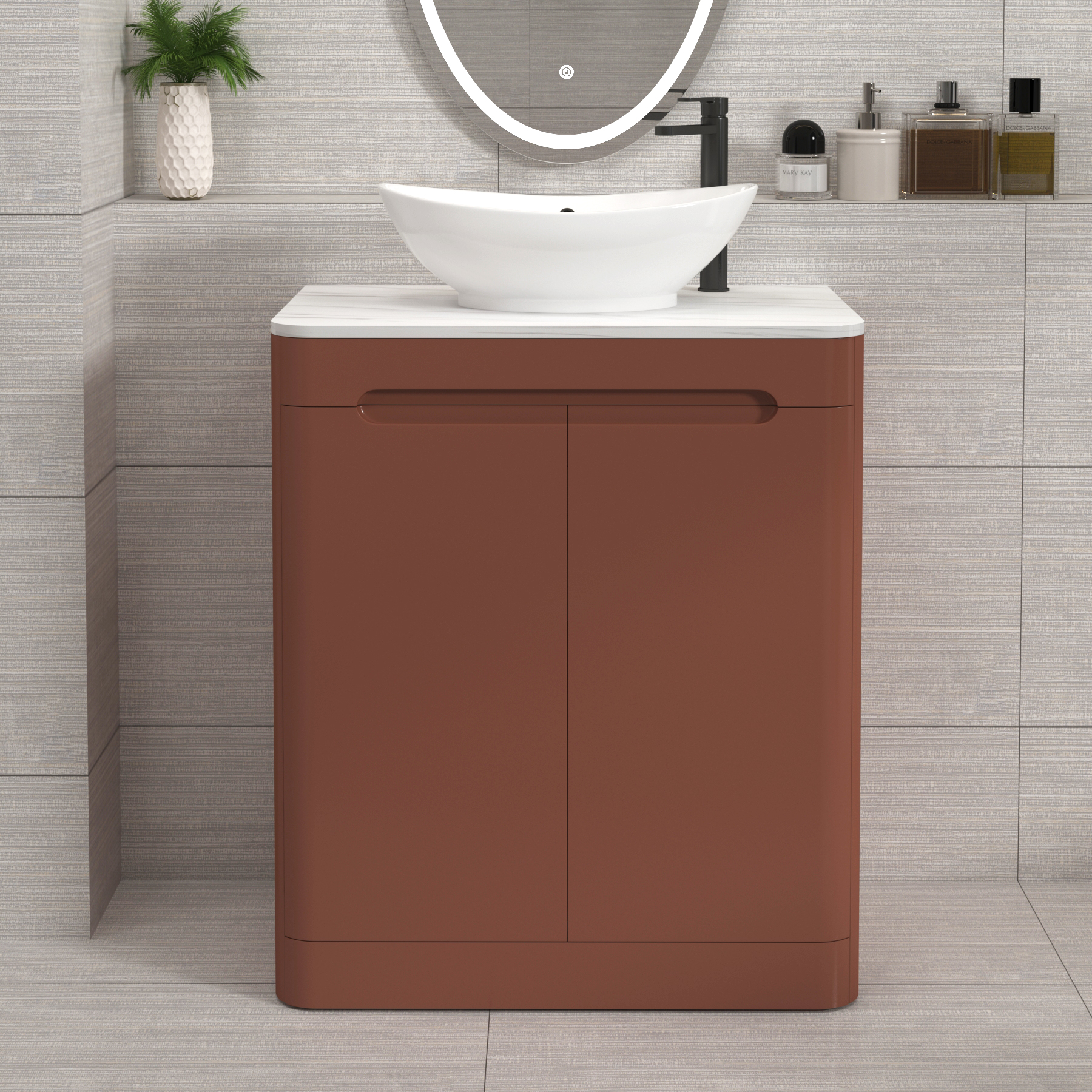 Venice Terracotta Clay 2 Door Floor Standing Vanity Unit with Carrara White Undrilled Worktop & Various Countertop Basins