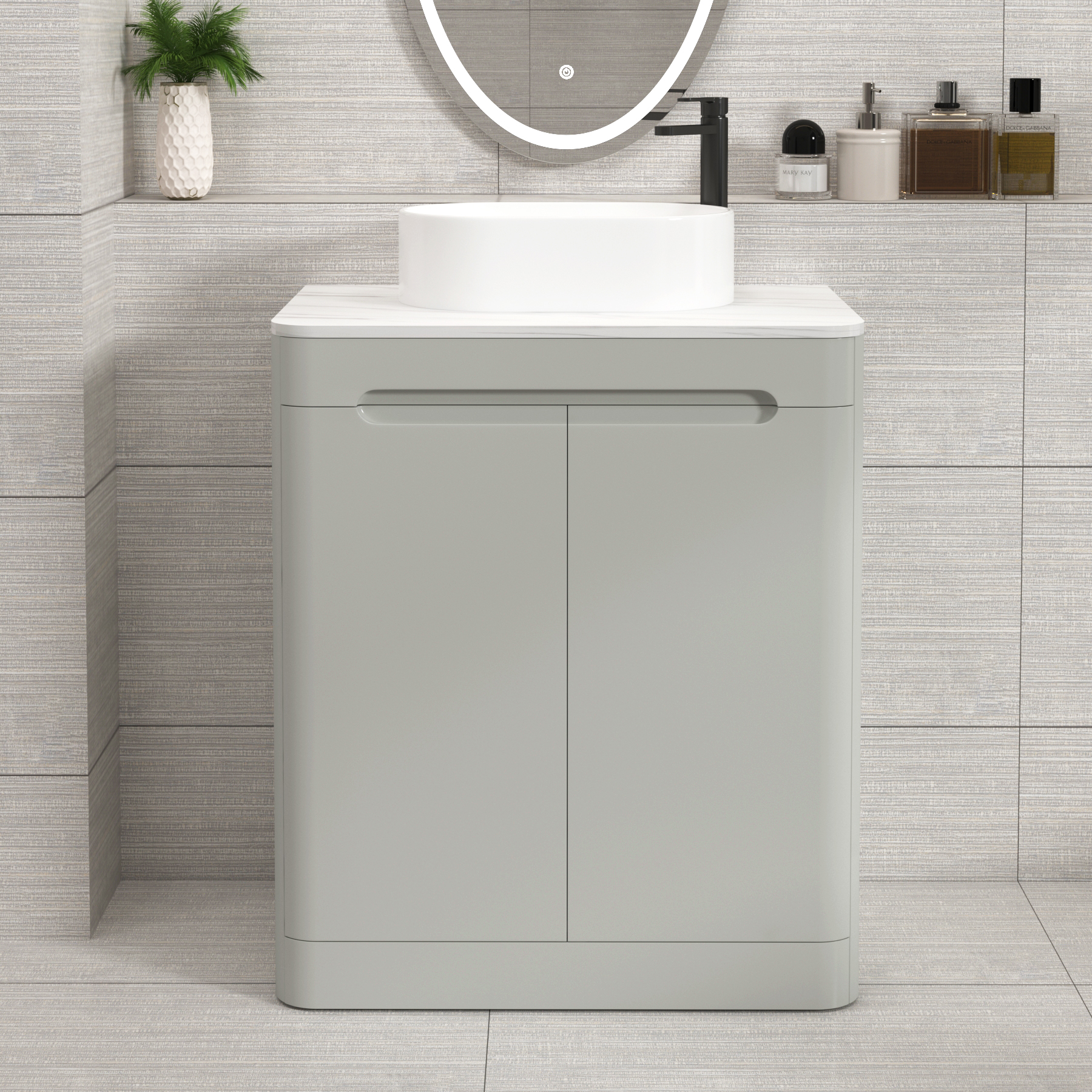 Venice 700mm Dove Grey Floor Standing Countertop Vanity Unit 2 Door with Peak Basin 