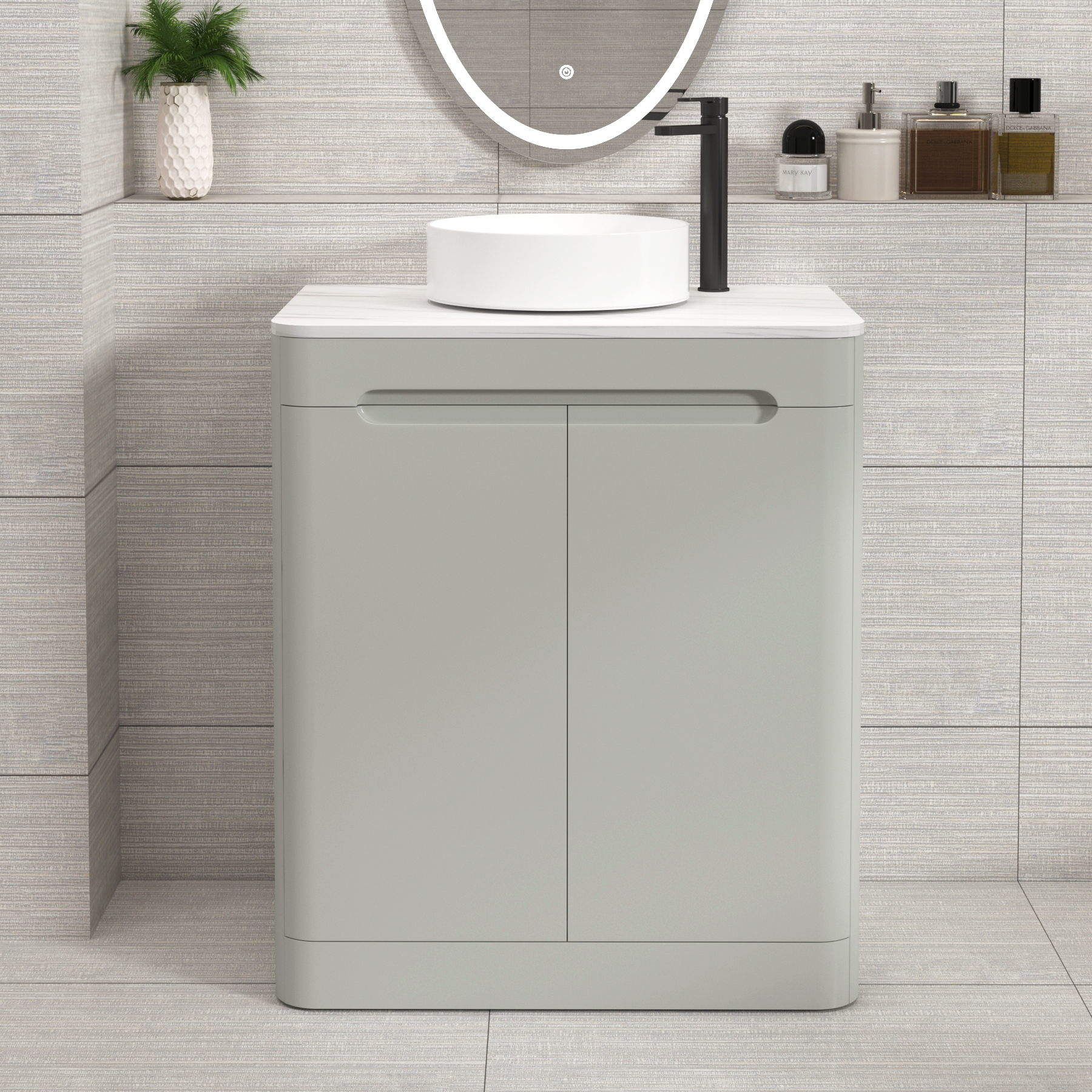 Venice 700mm Dove Grey Floor Standing Vanity Unit 2 Door with Carrara White Undrilled Worktop