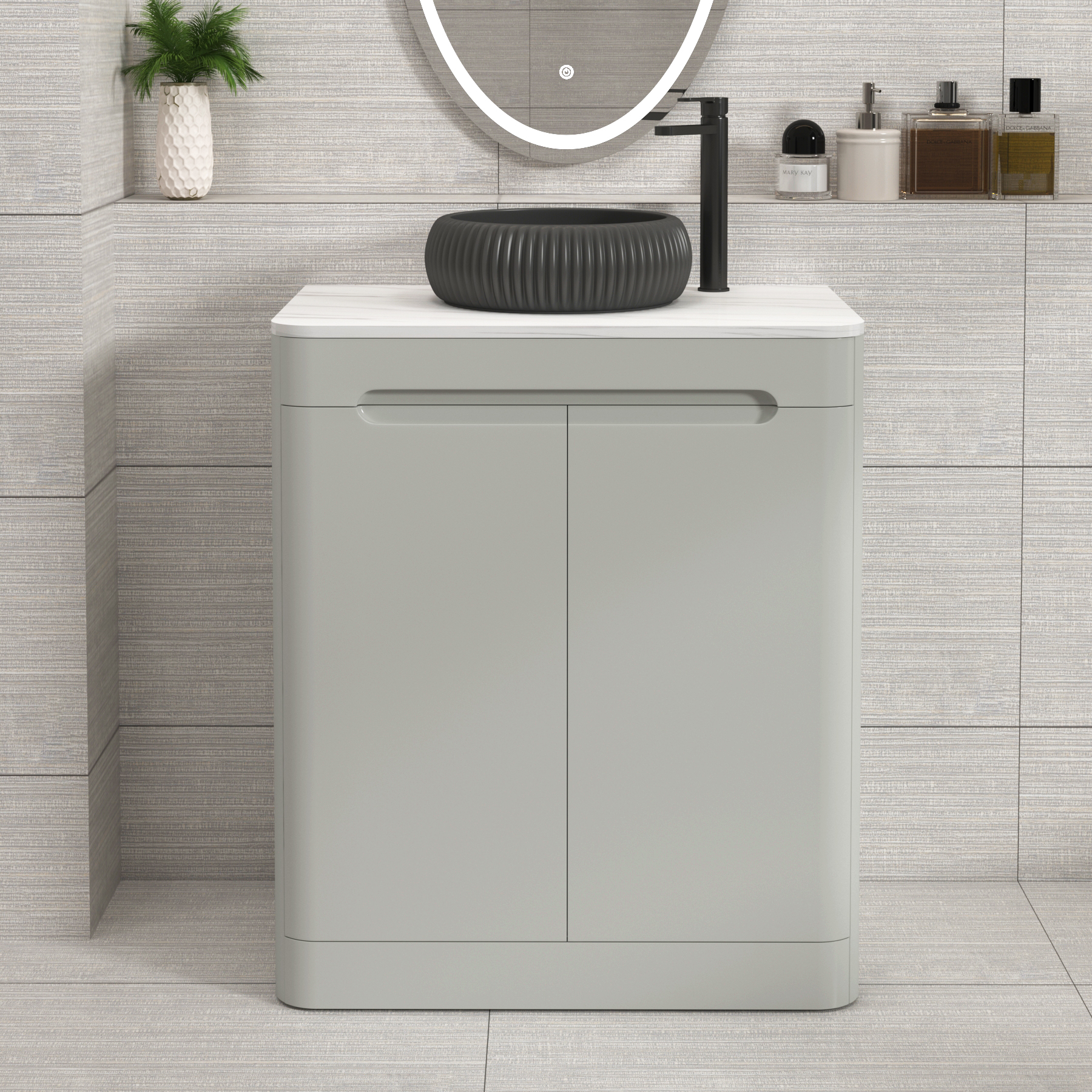 Venice 700mm Dove Grey Floor Standing Countertop Vanity Unit 2 Door with Milan Black Basin 