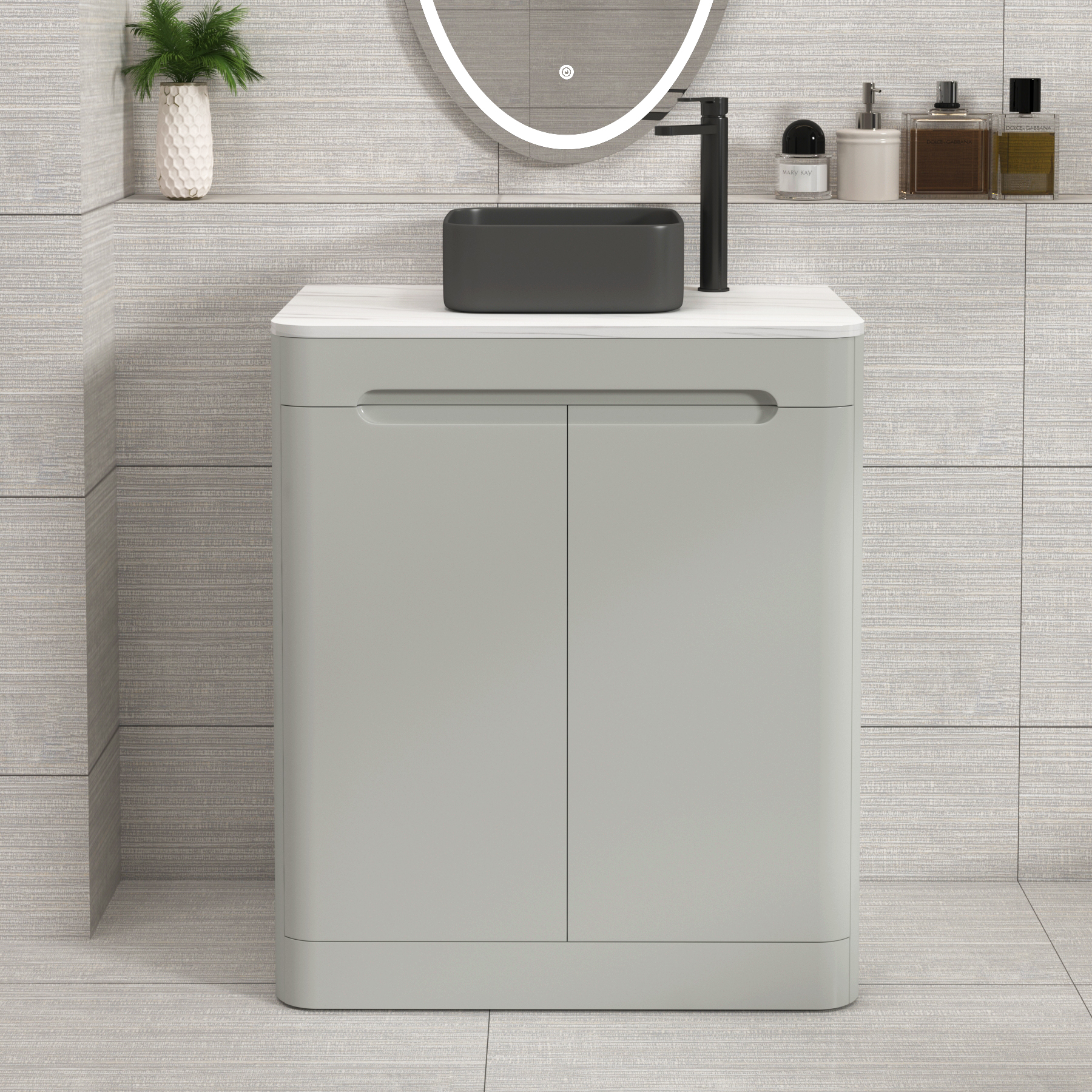 Venice 700mm Dove Grey Floor Standing Countertop Vanity Unit 2 Door with Art Square Basin 