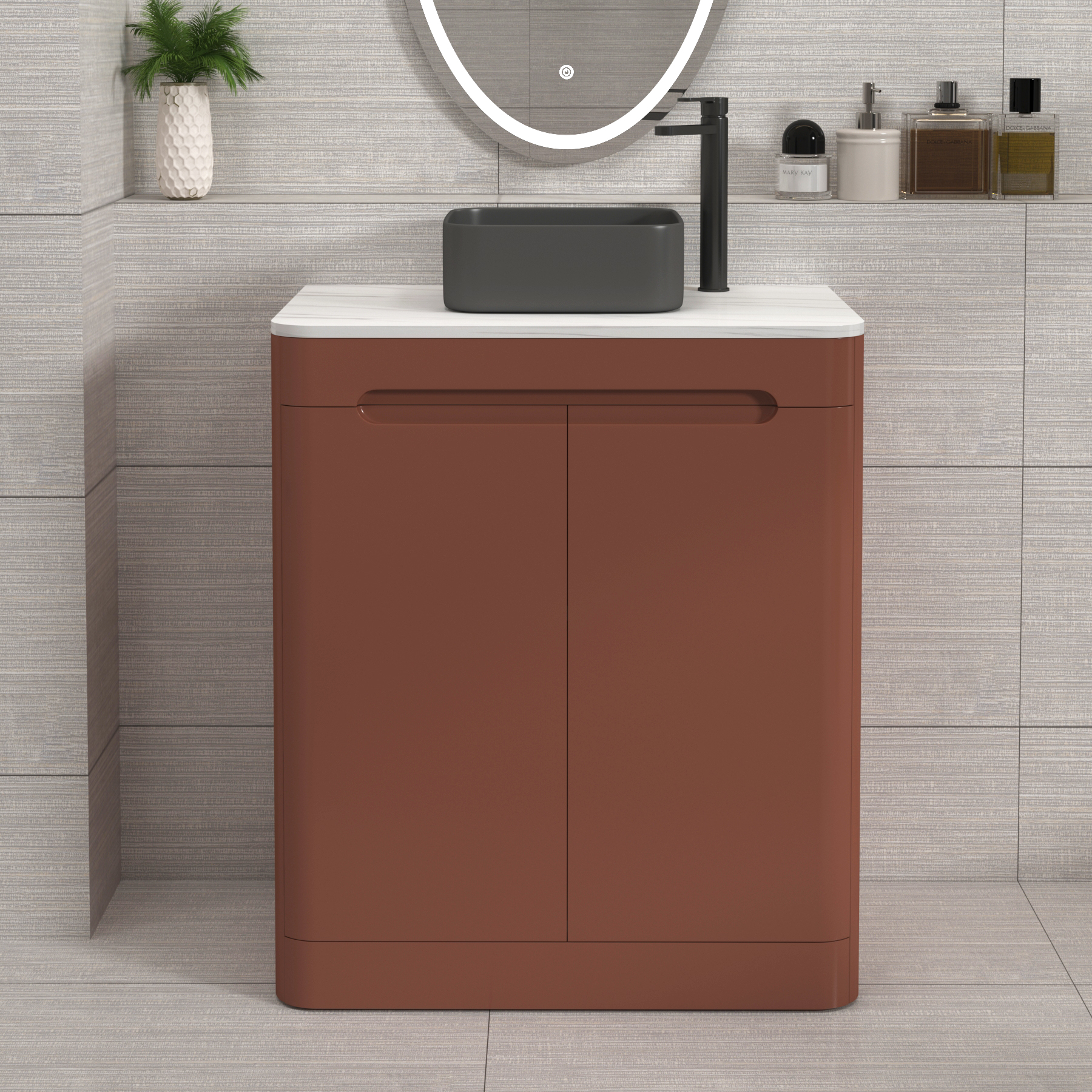 Venice Terracotta Clay 2 Door Floor Standing Vanity Unit with Carrara White Undrilled Worktop & Various Countertop Basins