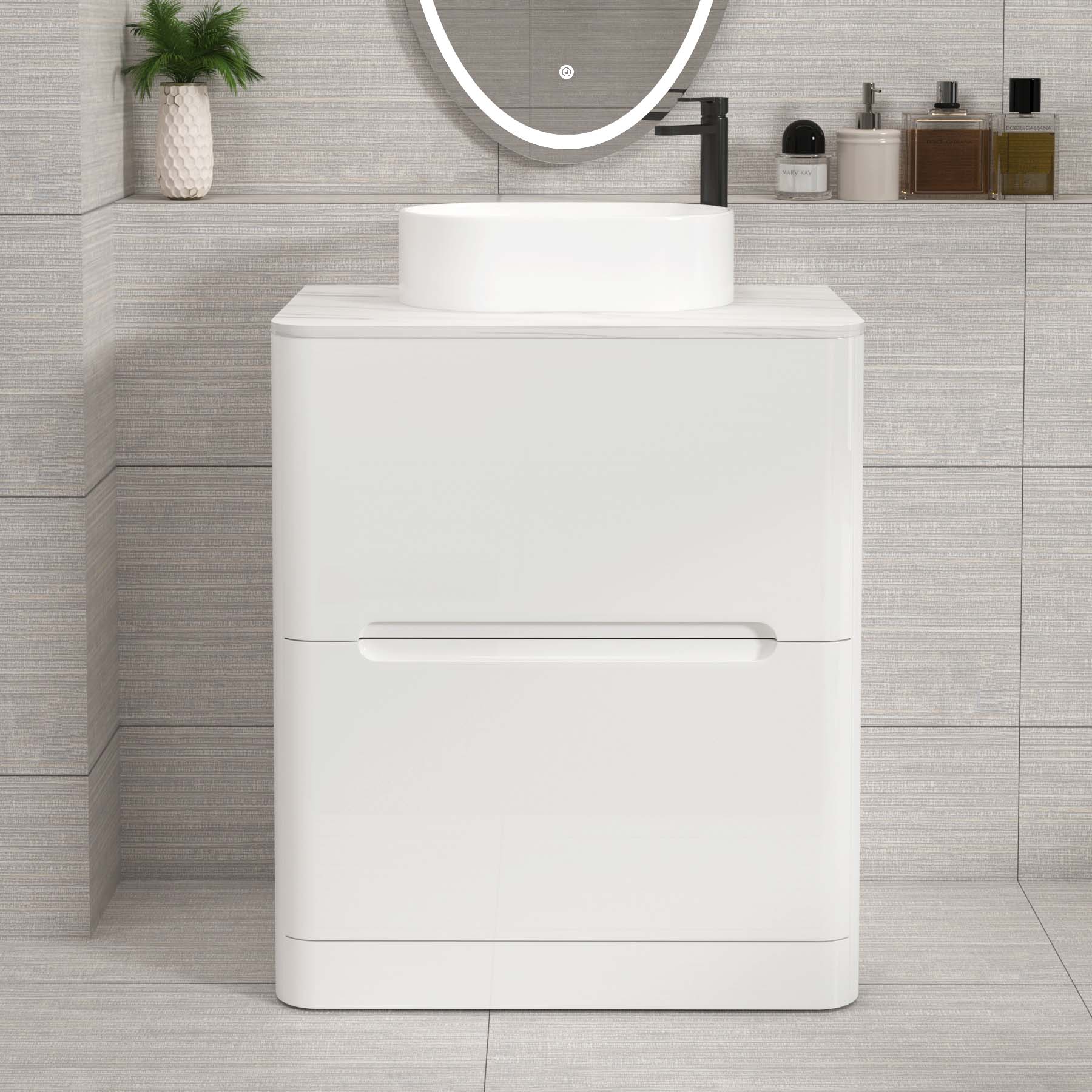 Venice 700mm Gloss White Floor Standing Countertop Vanity Unit 2 Drawer with Peak Basin