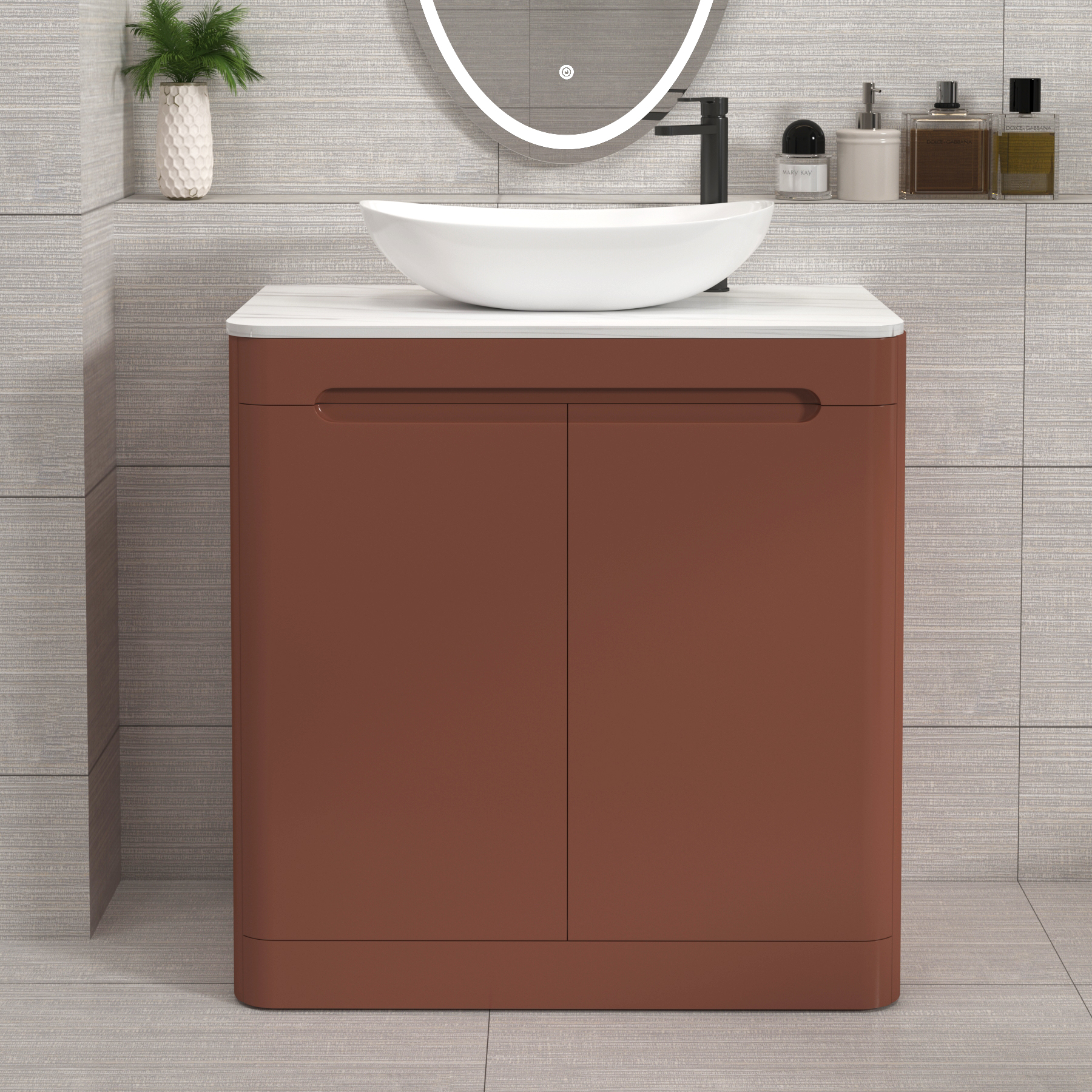 Venice Terracotta Clay 2 Door Floor Standing Vanity Unit with Carrara White Undrilled Worktop & Various Countertop Basins