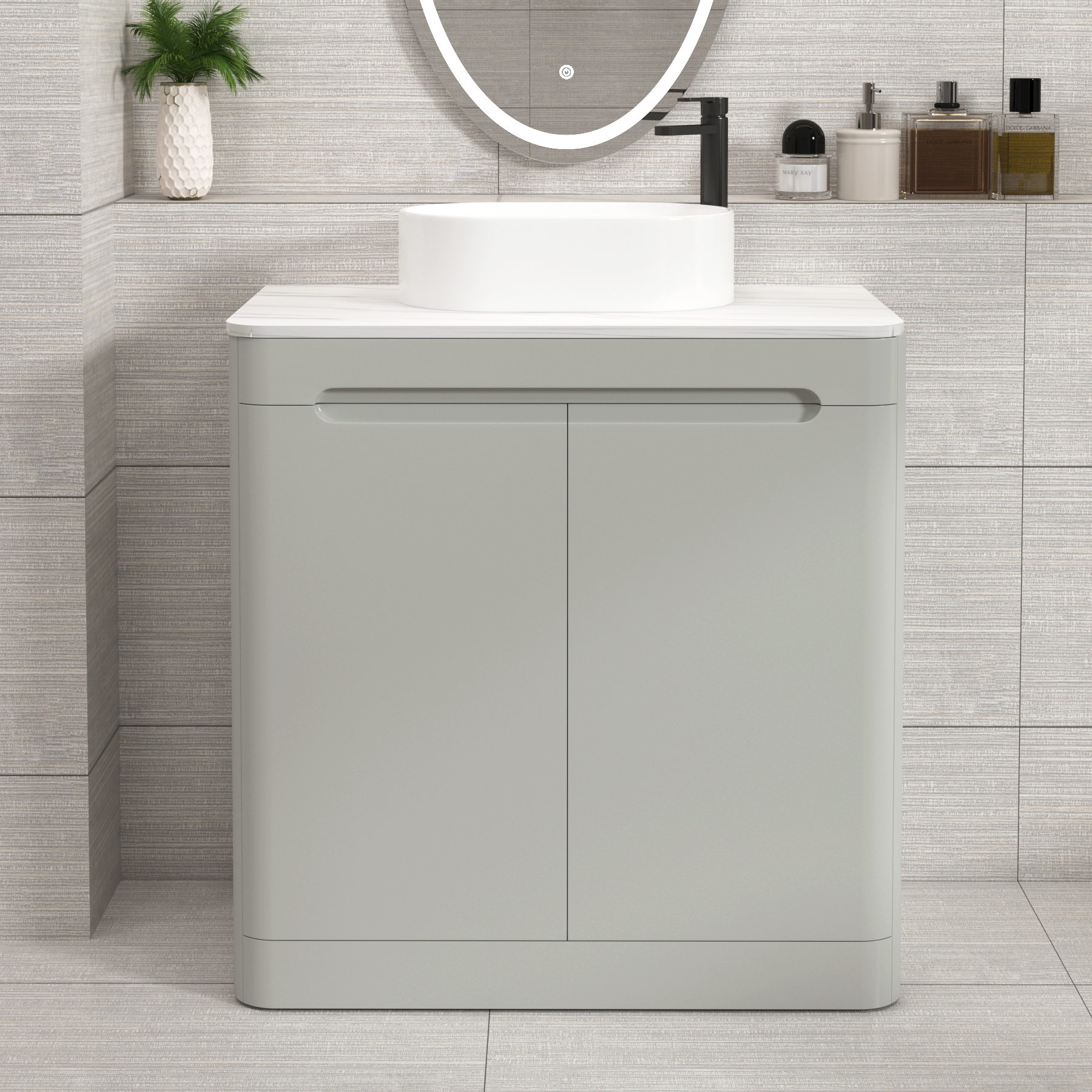 Venice 800mm Dove Grey Floor Standing Countertop Vanity Unit 2 Door with Peak Basin 