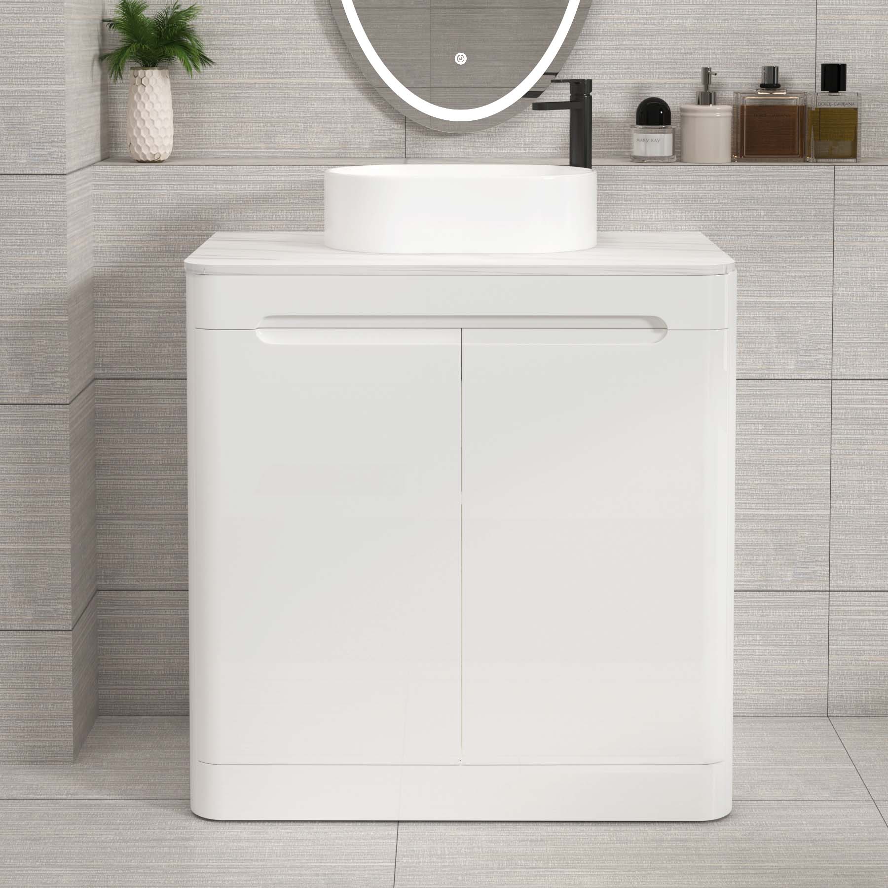 Venice 800mm Gloss White Floor Standing Countertop Vanity Unit 2 Door with Peak Basin 
