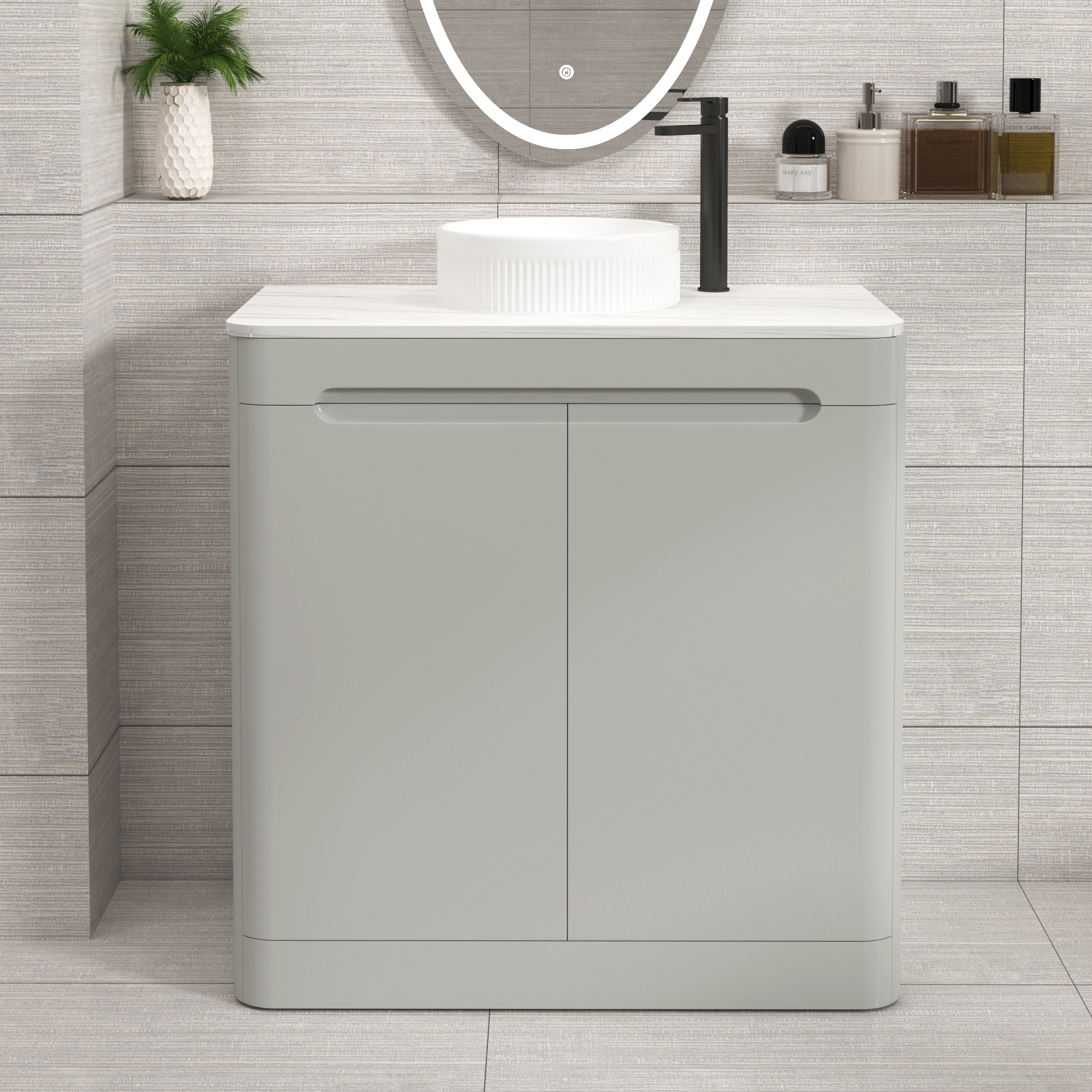 Venice 800mm Dove Grey Floor Standing Countertop Vanity Unit 2 Door with Round Basin 