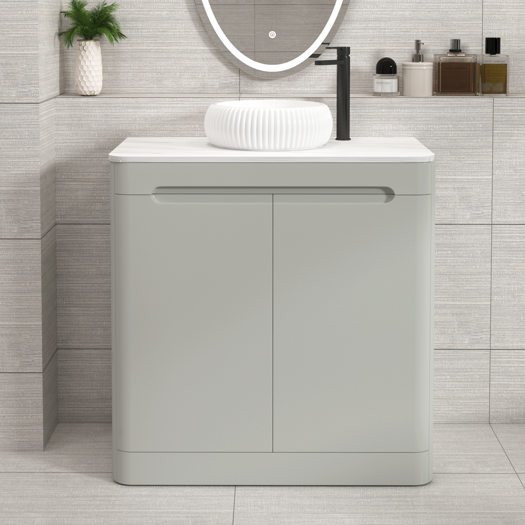Venice 800mm Dove Grey Floor Standing Countertop Vanity Unit 2 Door with Milan Basin 