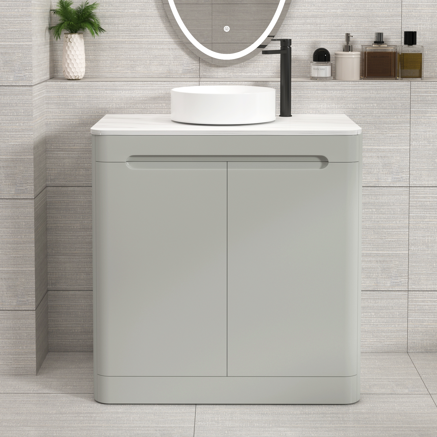 Venice 800mm Dove Grey Floor Standing Vanity Unit 2 Door with Carrara White Undrilled Worktop