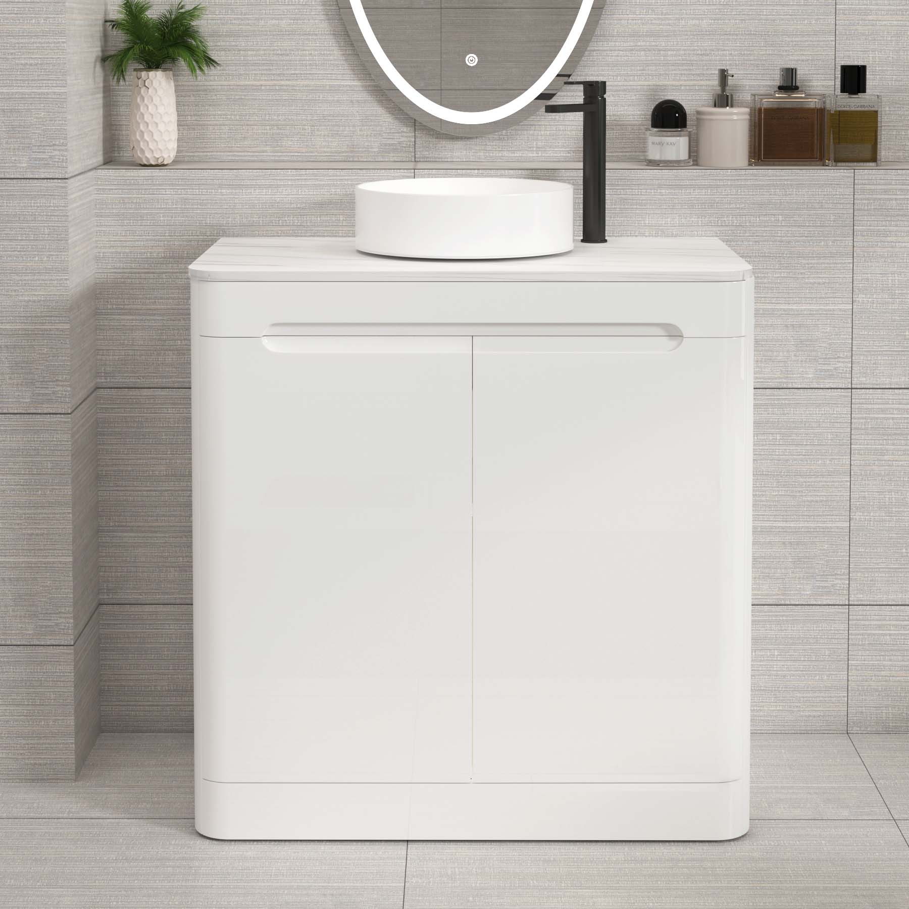 Venice 800mm Gloss White Floor Standing Vanity Unit 2 Door with Carrara White Undrilled Worktop