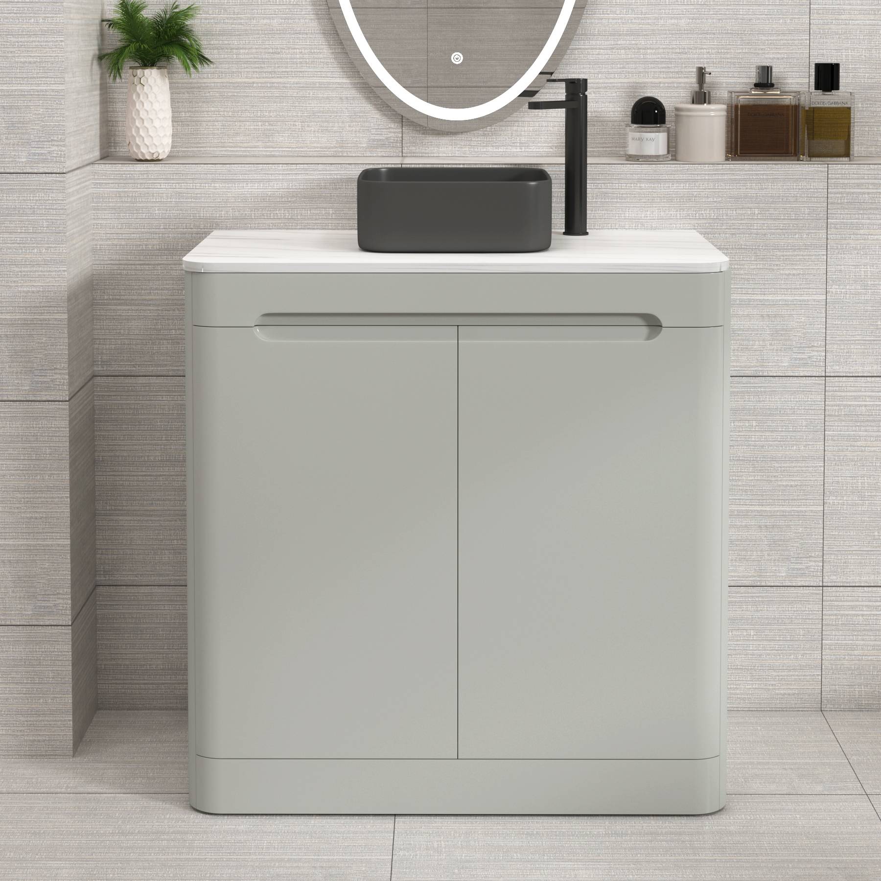 Venice 800mm Dove Grey Floor Standing Countertop Vanity Unit 2 Door with Art Square Basin 