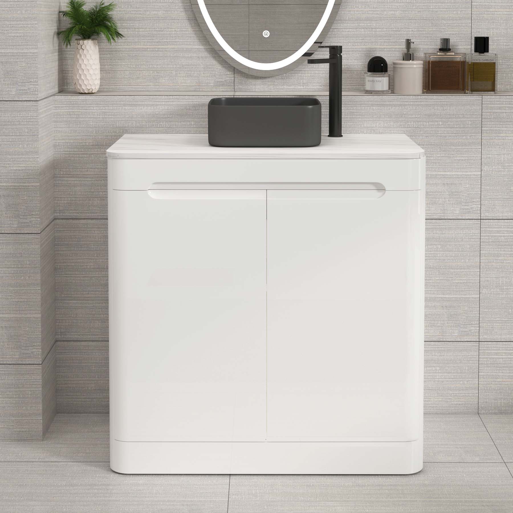 Venice 800mm Gloss White Floor Standing Countertop Vanity Unit 2 Door with Art Square Basin 