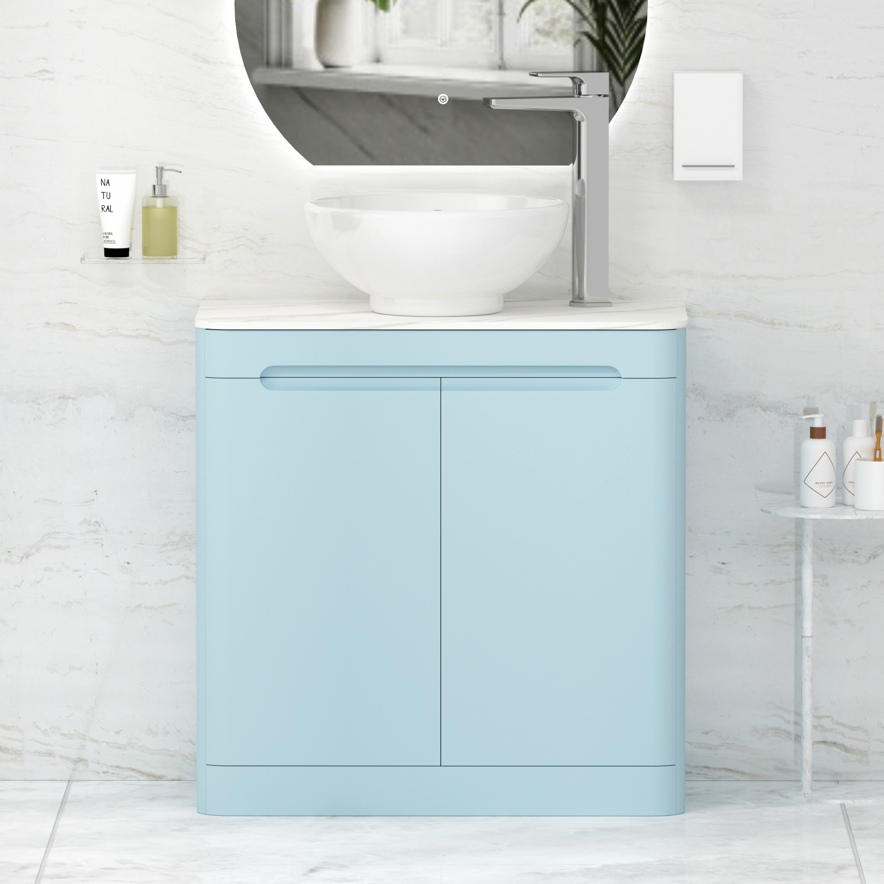 Venice 800mm Powder Blue Floor Standing Vanity Unit 2 Door with Carrara ...