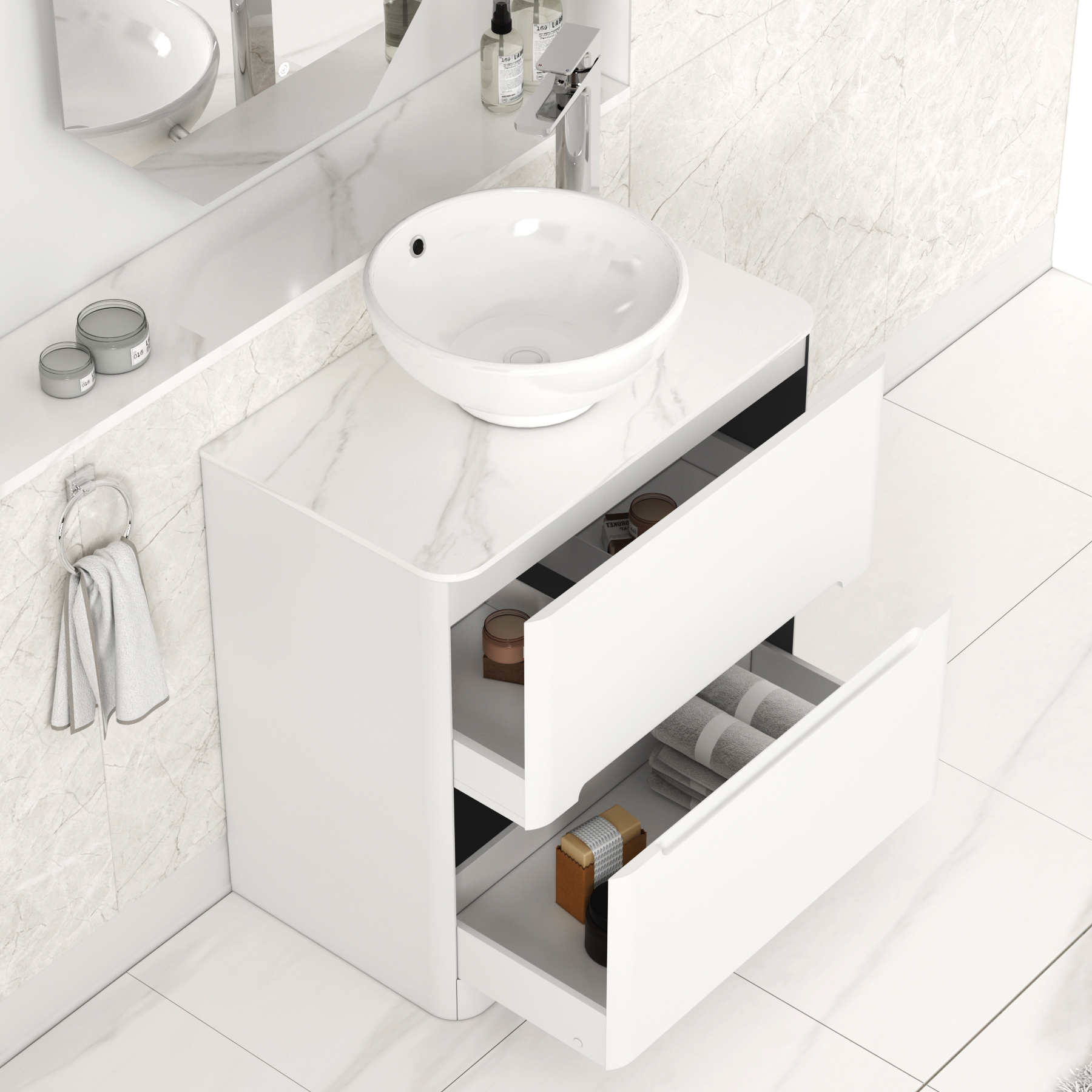 Venice 800mm Satin White Floor Standing Vanity Unit 2 Drawer with ...