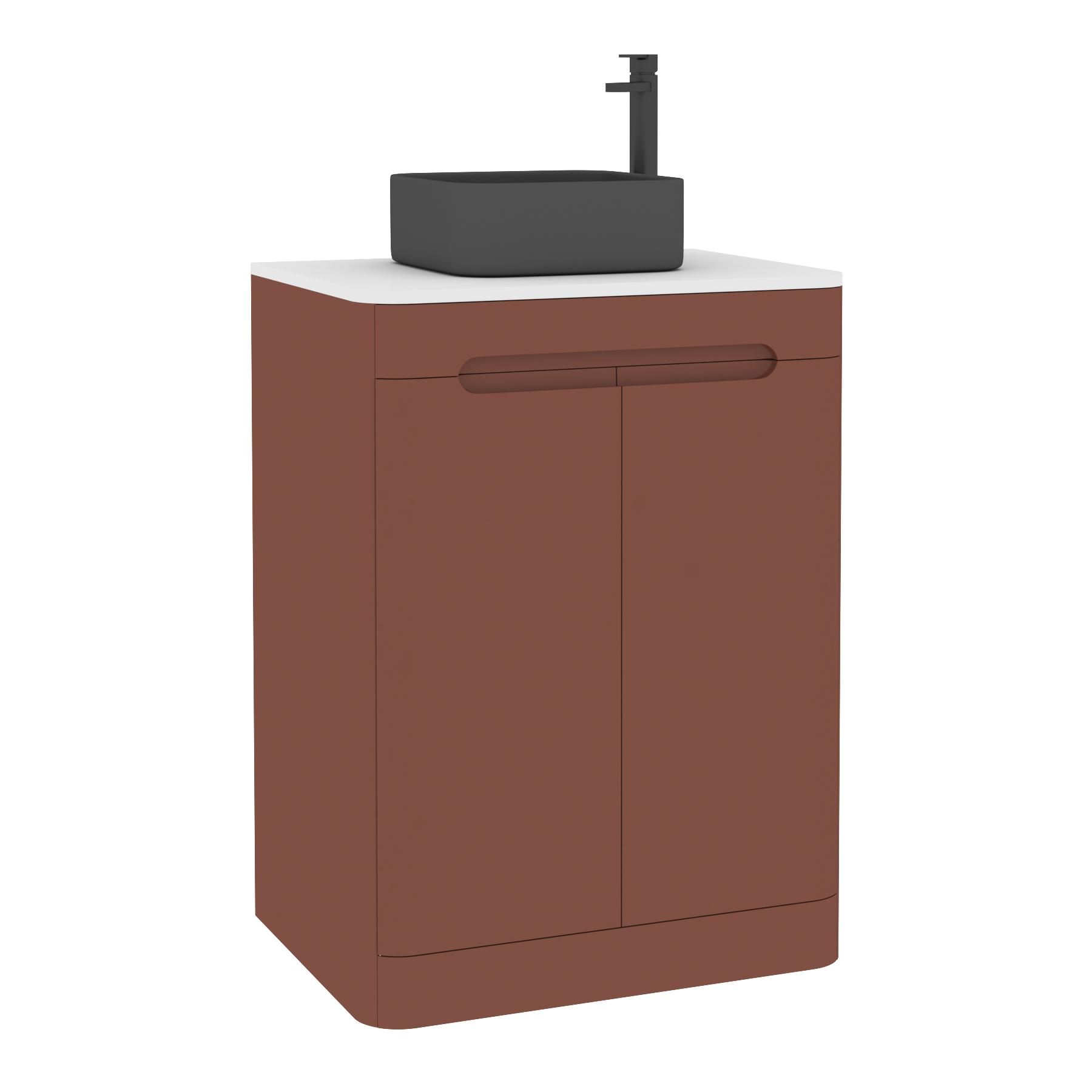 Venice 600mm Terracotta Clay Floor Standing Vanity Unit 2 Door Plain White Worktop with Art Square Basin 