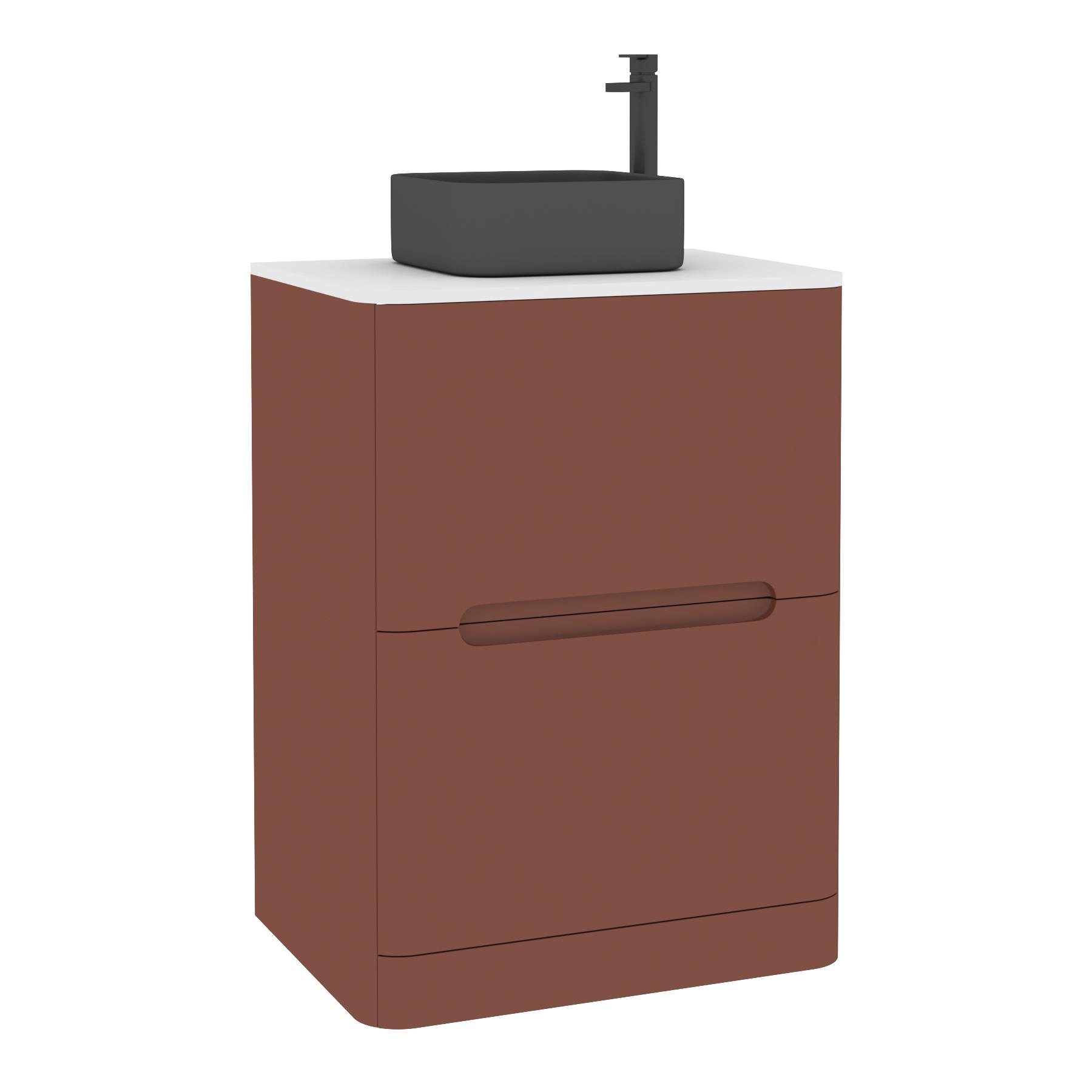 Venice 600mm Terracotta Clay Floor Standing Vanity Unit 2 Drawer Plain White Worktop with Art Square Basin 