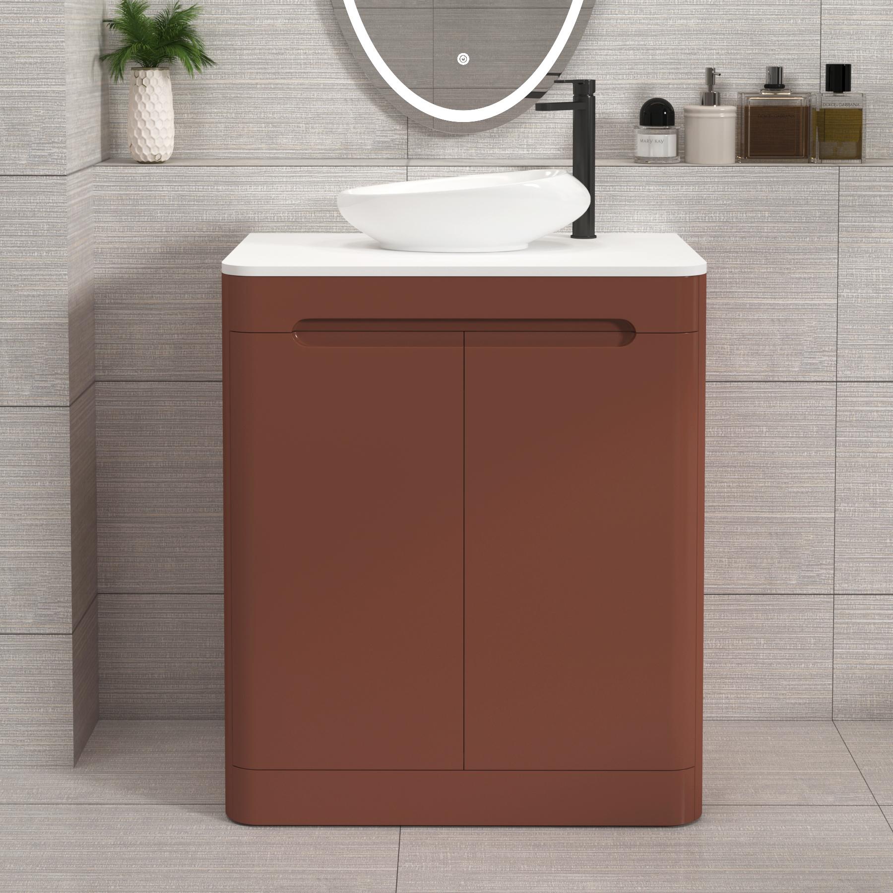 Venice 700mm Terracotta Clay Floor Standing Vanity Unit 2 Door Plain White Worktop with Nova Basin