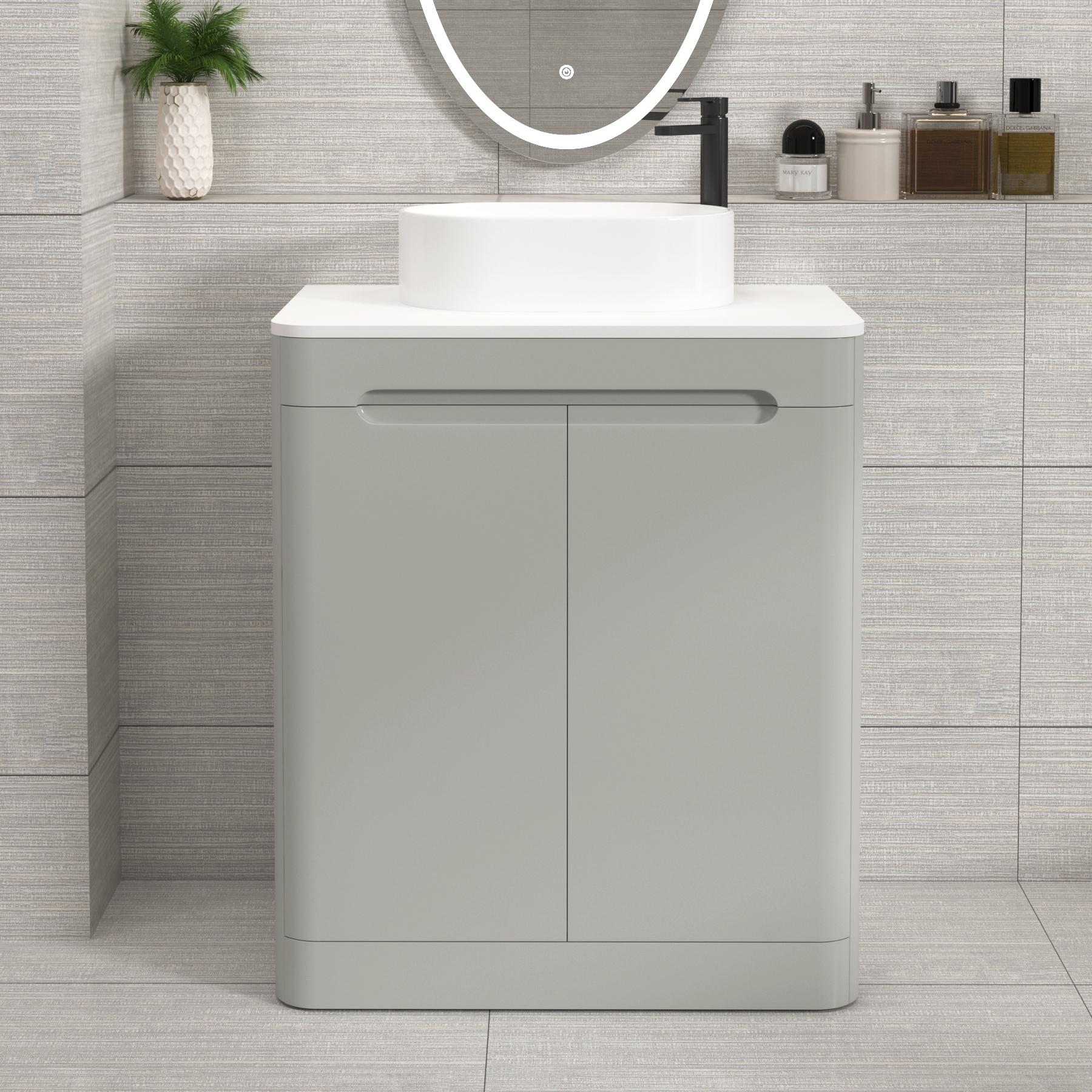 Venice 700mm Dove Grey Floor Standing Vanity Unit 2 Door Plain White Worktop with Peak Basin