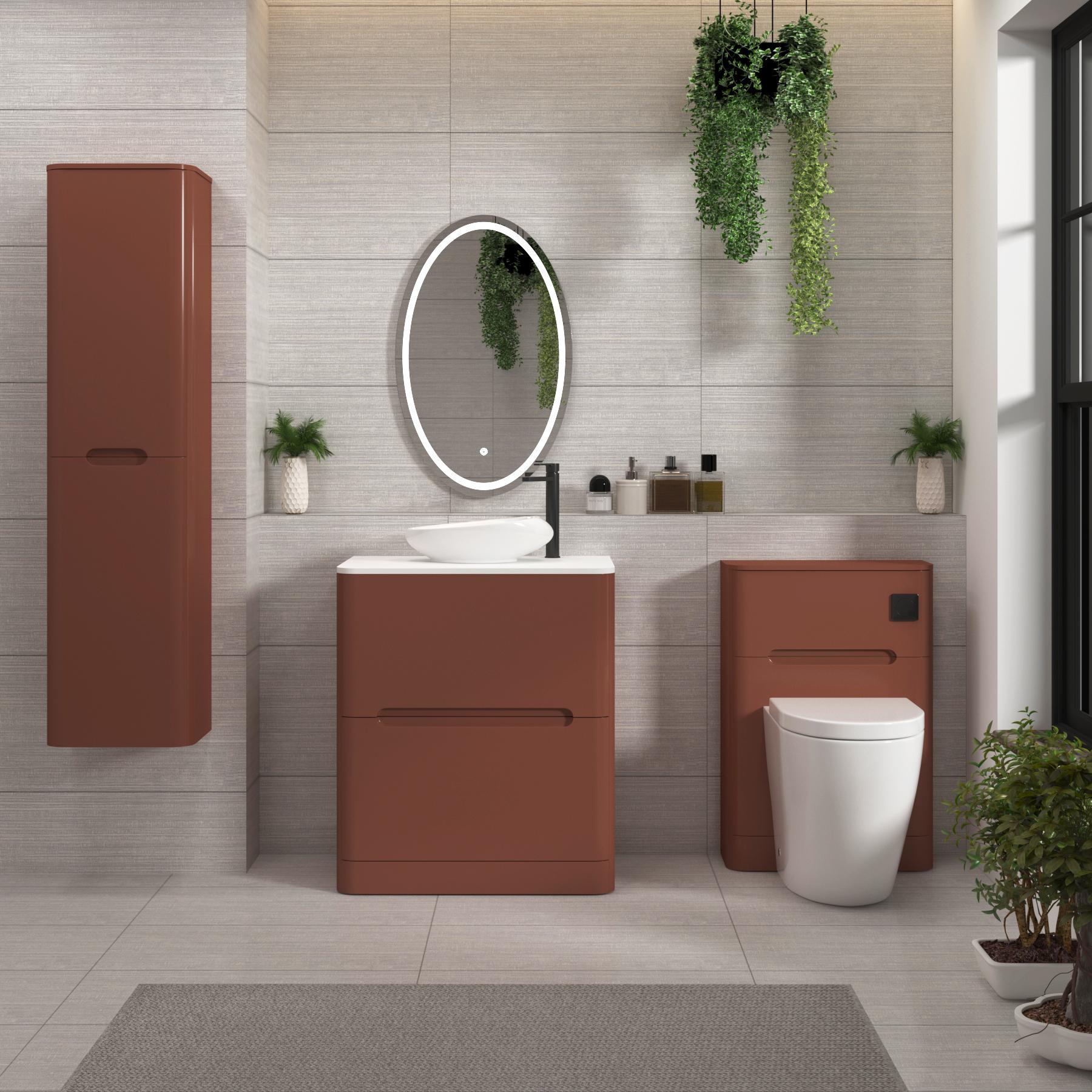 Venice 700mm Terracotta Clay Floor Standing Vanity Unit 2 Drawer Plain White Worktop with Nova Basin 