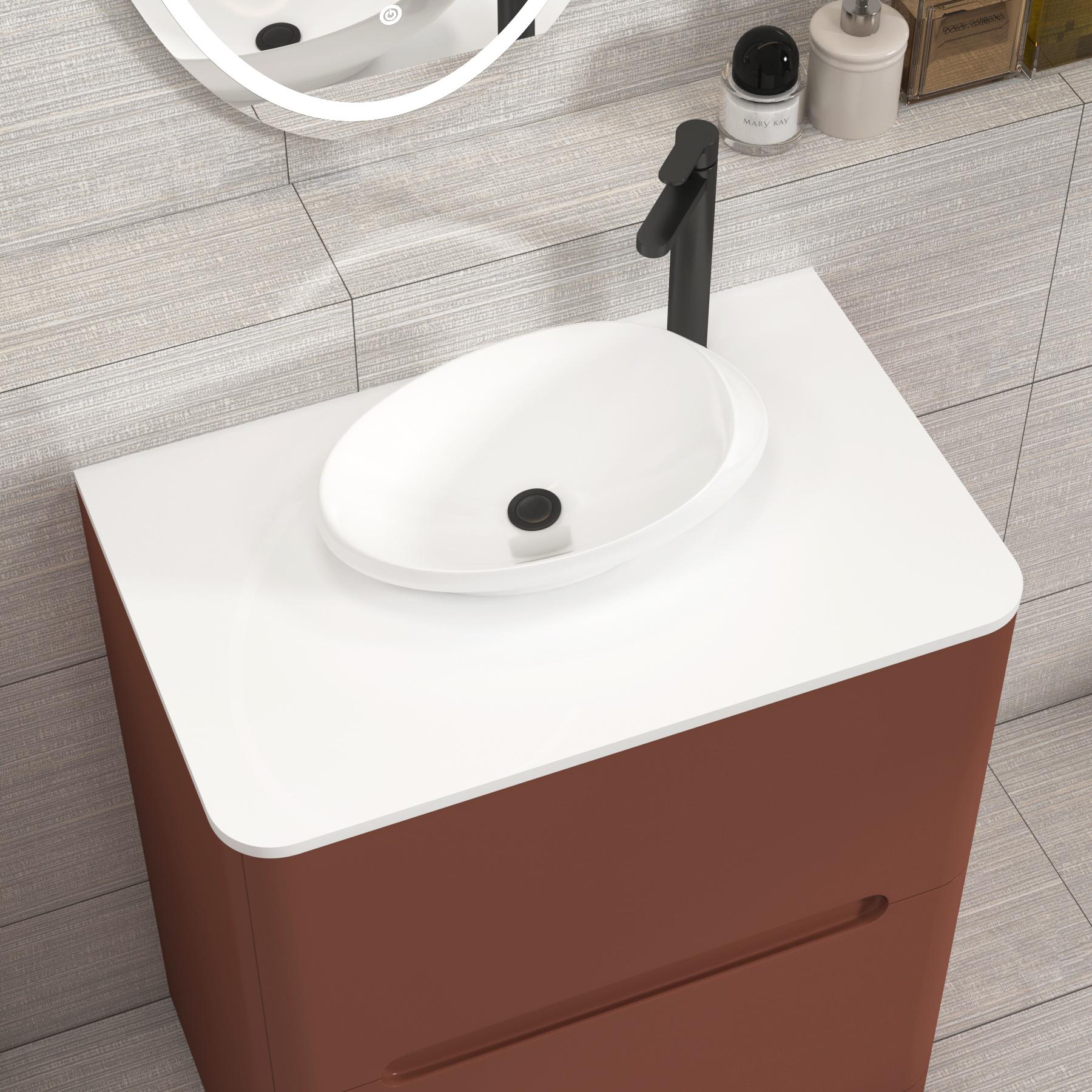 Venice 700mm Terracotta Clay Floor Standing Vanity Unit 2 Drawer Plain White Worktop with Nova Basin 