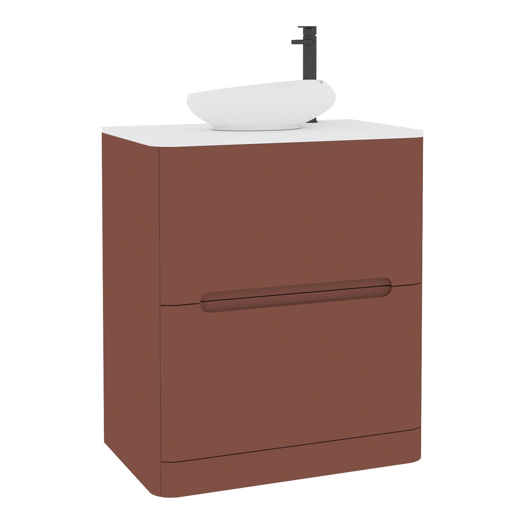 Venice 700mm Terracotta Clay Floor Standing Vanity Unit 2 Drawer Plain White Worktop with Nova Basin 