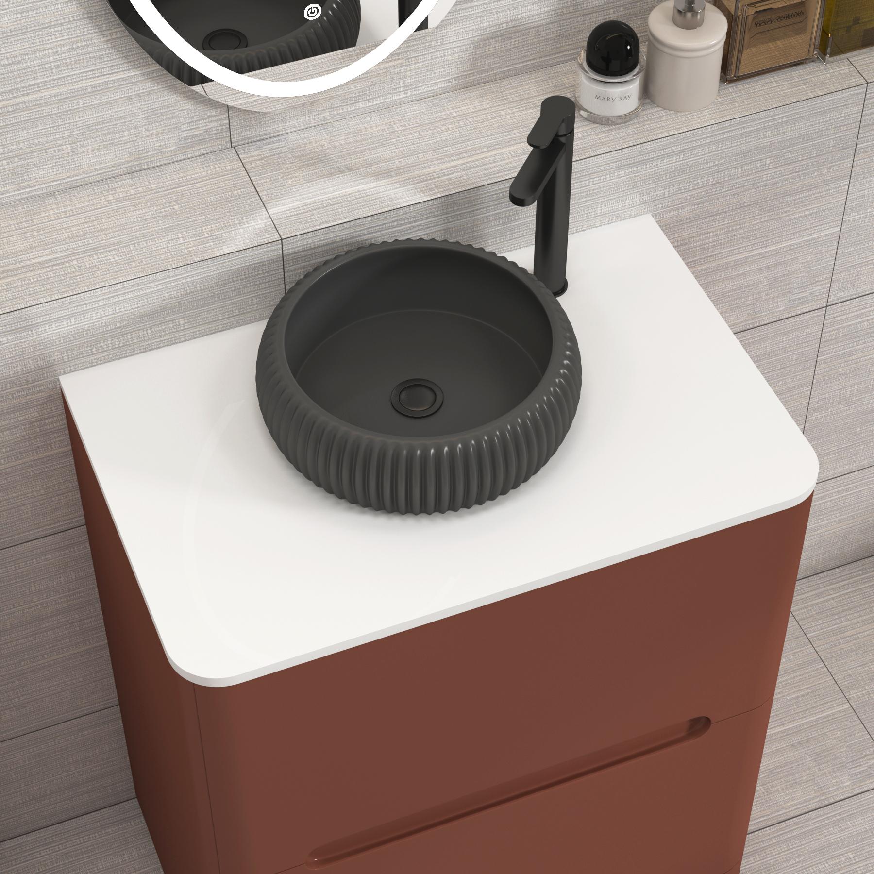 Venice 700mm Terracotta Clay Floor Standing Vanity Unit 2 Drawer Plain White Worktop with Milan Black Basin 