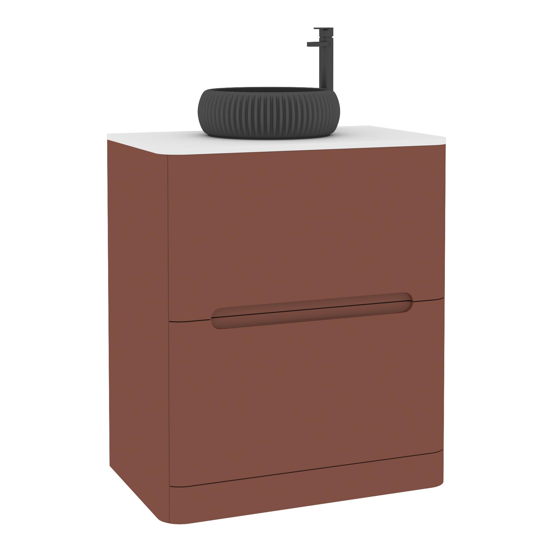 Venice 700mm Terracotta Clay Floor Standing Vanity Unit 2 Drawer Plain White Worktop with Milan Black Basin 