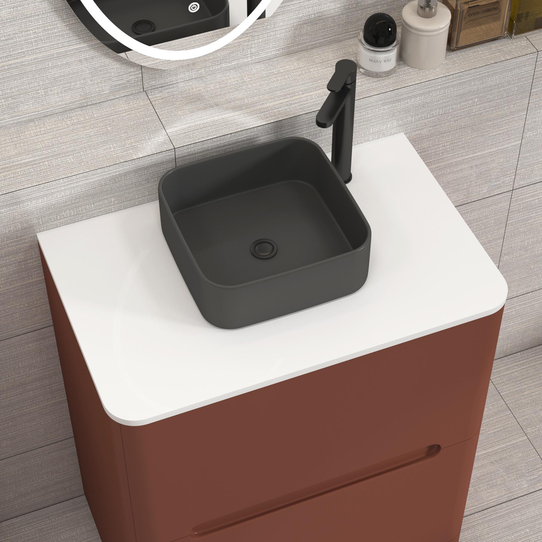 Venice 700mm Terracotta Clay Floor Standing Vanity Unit 2 Drawer Plain White Worktop with Art Square Basin 