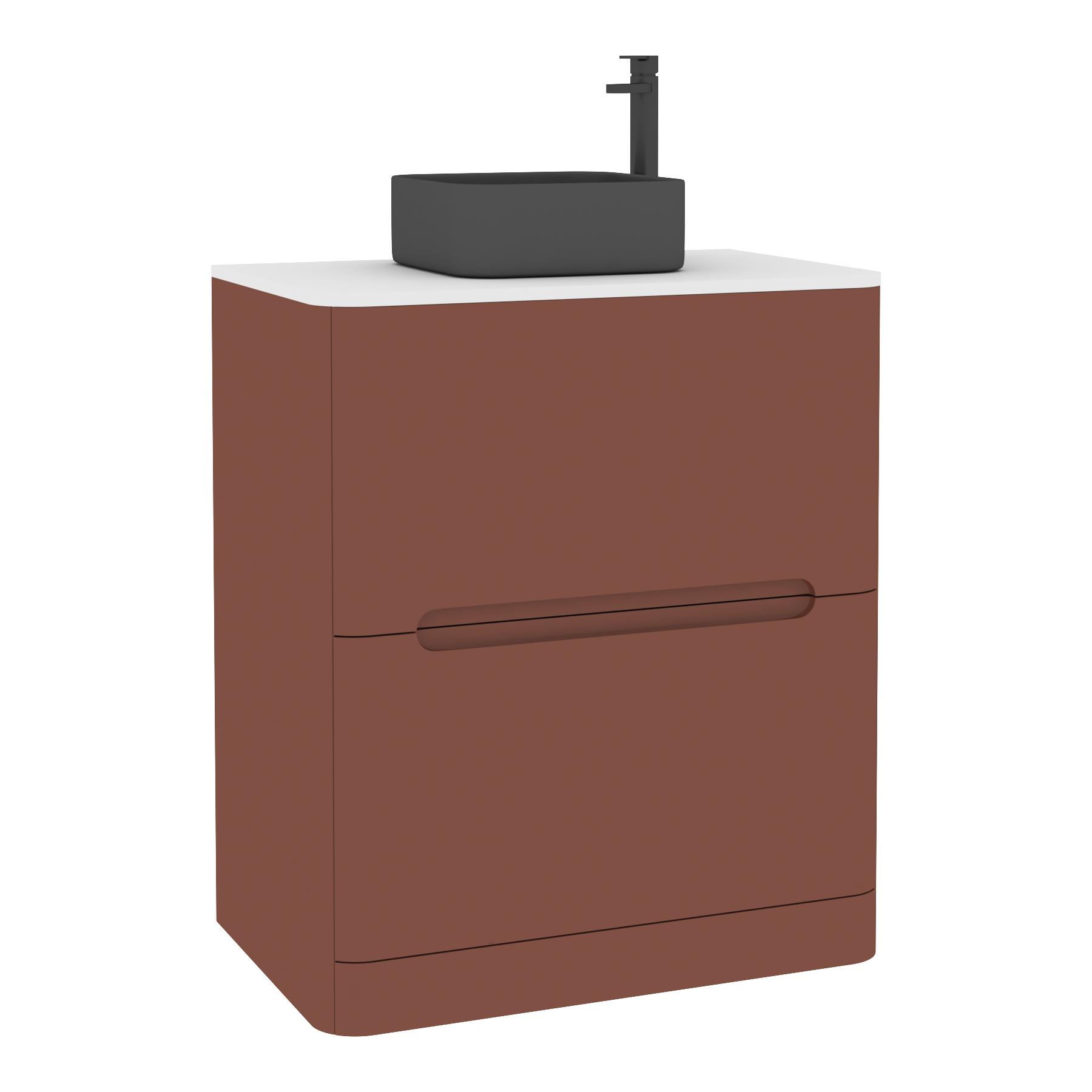 Venice 700mm Terracotta Clay Floor Standing Vanity Unit 2 Drawer Plain White Worktop with Art Square Basin 
