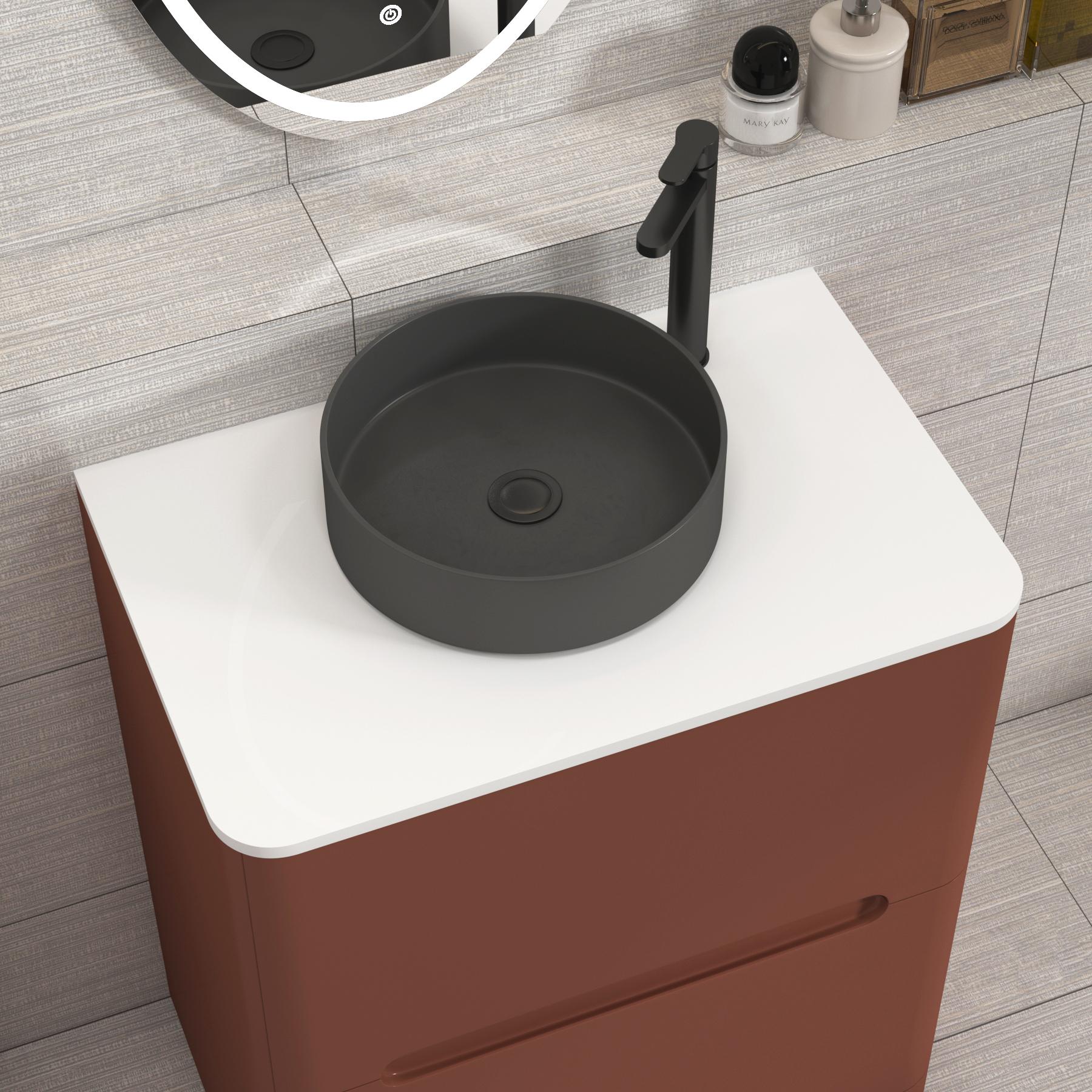 Venice 700mm Terracotta Clay Floor Standing Vanity Unit 2 Drawer Plain White Worktop with Art Round Basin 
