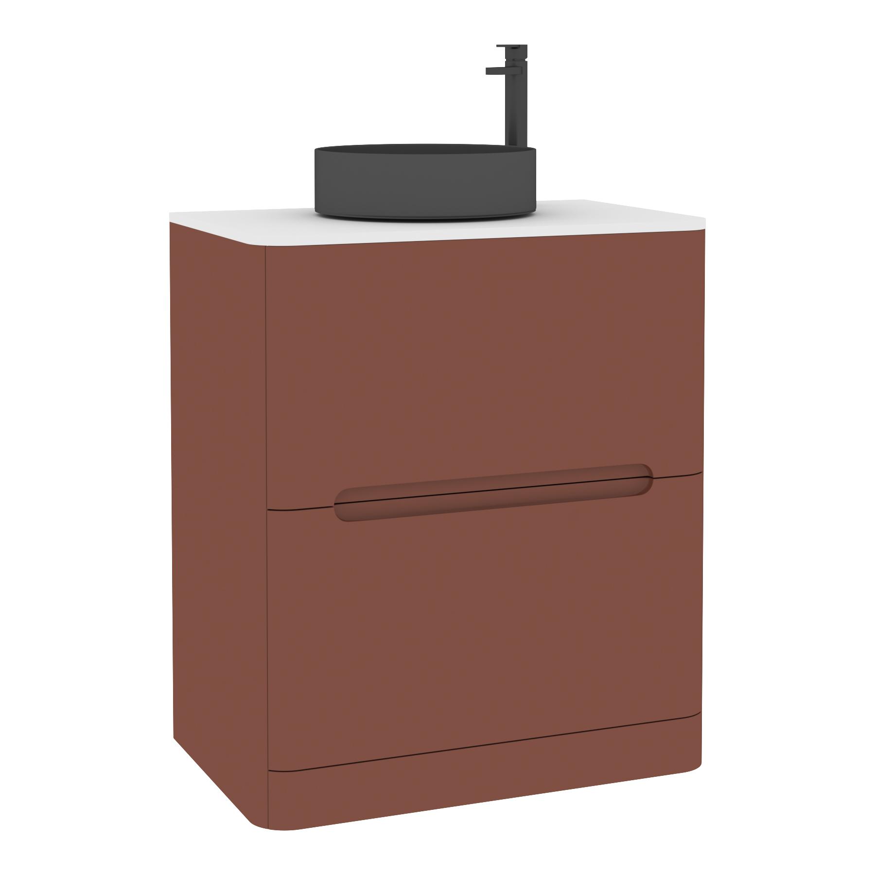 Venice 700mm Terracotta Clay Floor Standing Vanity Unit 2 Drawer Plain White Worktop with Art Round Basin 