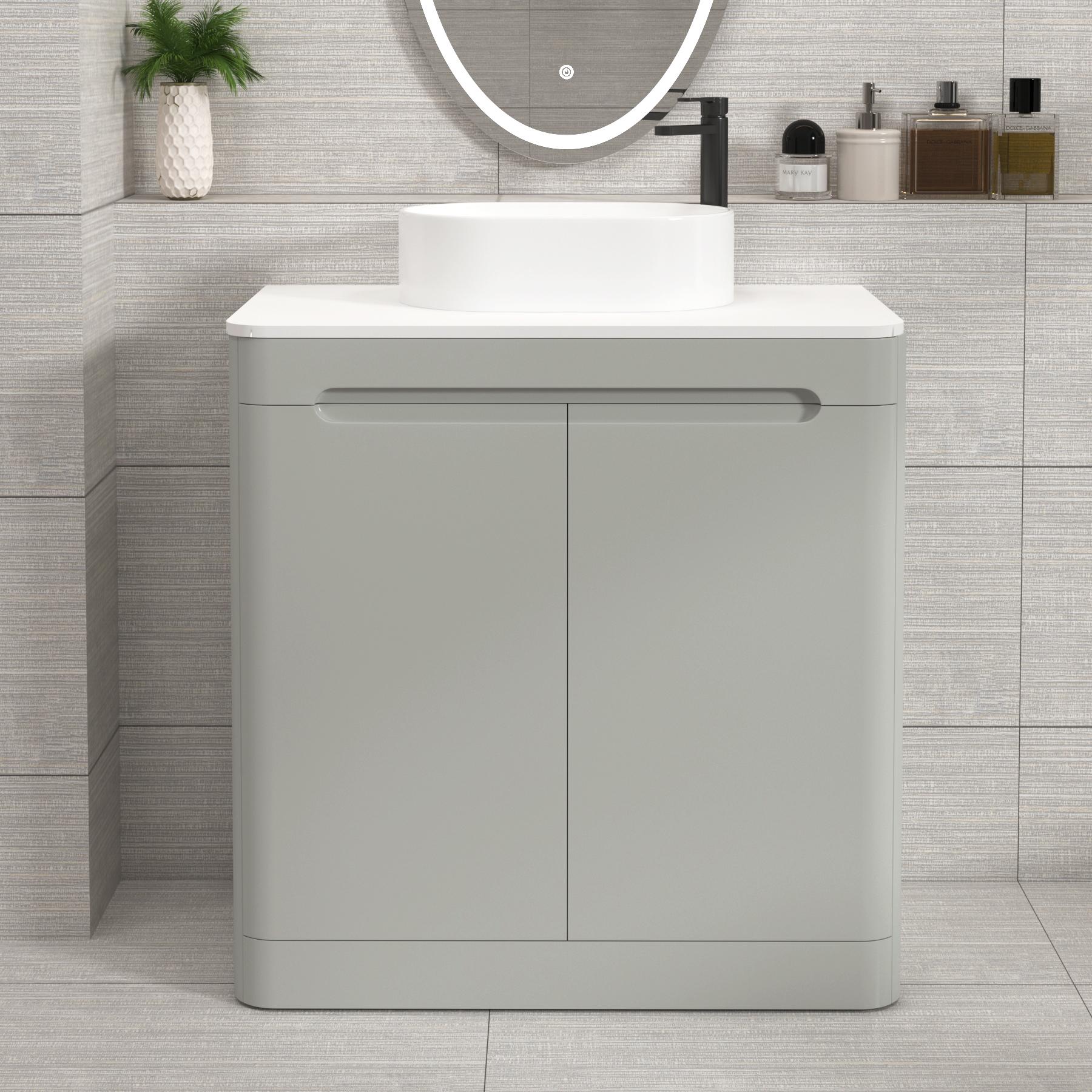 Venice 800mm Dove Grey Floor Standing Vanity Unit 2 Door Plain White Worktop with Peak Basin