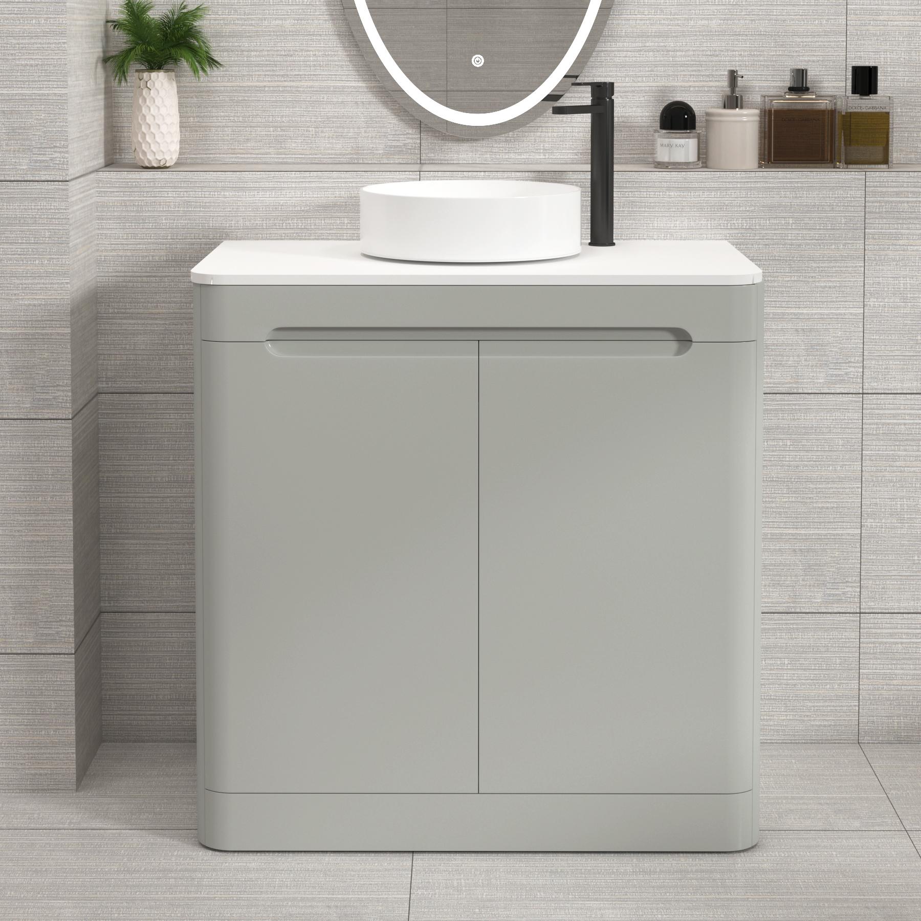 Venice 800mm Dove Grey Floor Standing Vanity Unit 2 Door Plain White Worktop with Art Basin