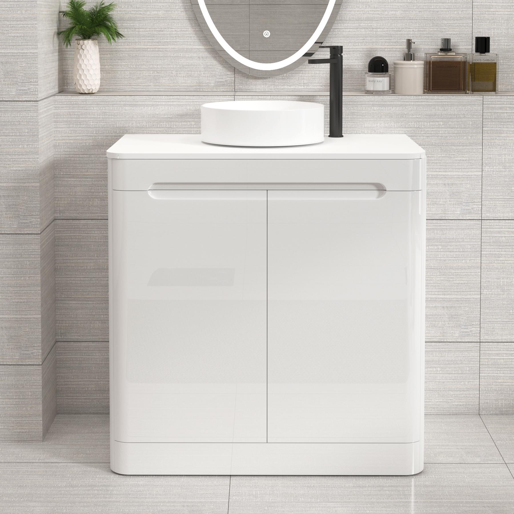 Venice 800mm Gloss White Floor Standing Vanity Unit 2 Door with Plain White Worktop