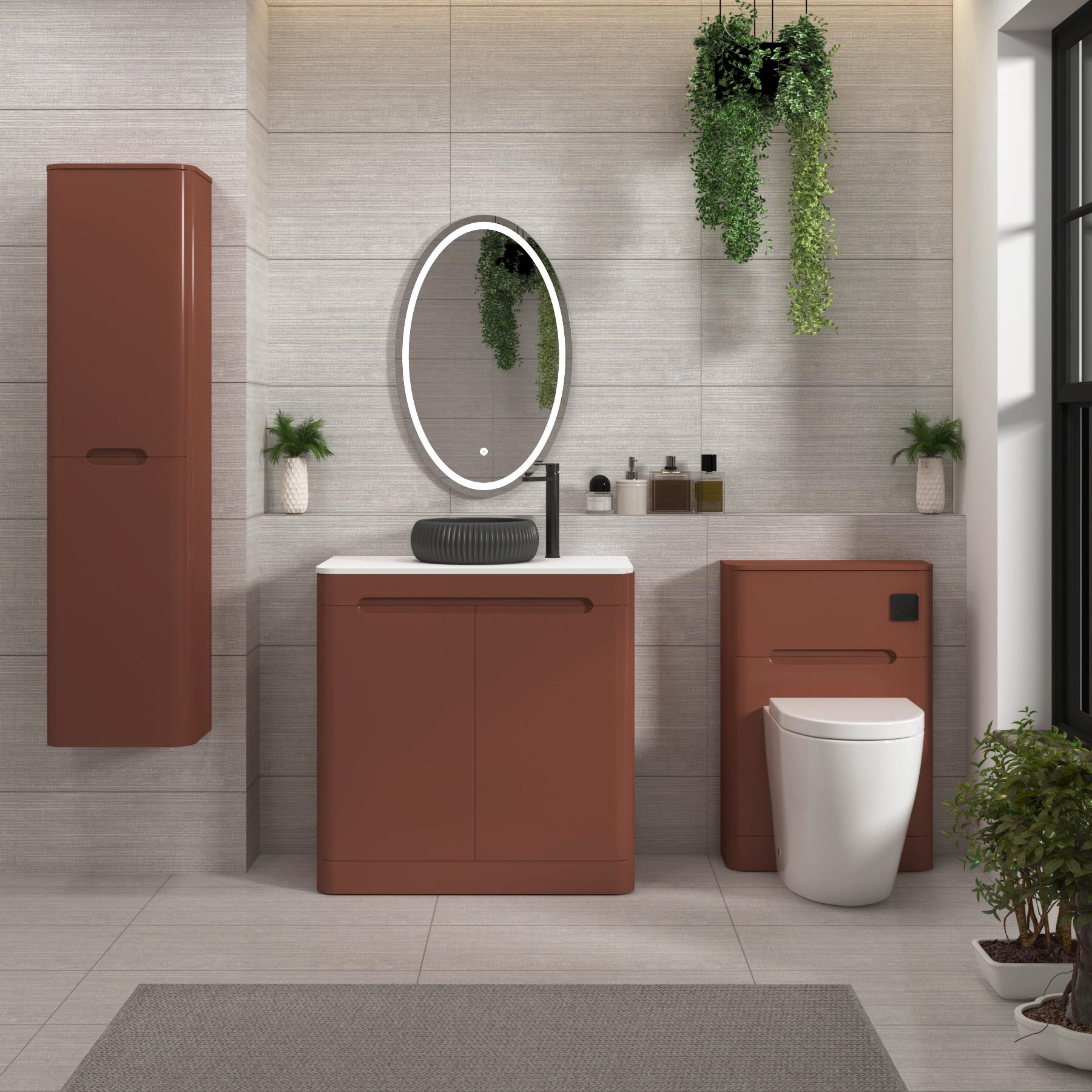 Venice 800mm Terracotta Clay Floor Standing Vanity Unit 2 Door Plain White Worktop with Milan Black Basin 