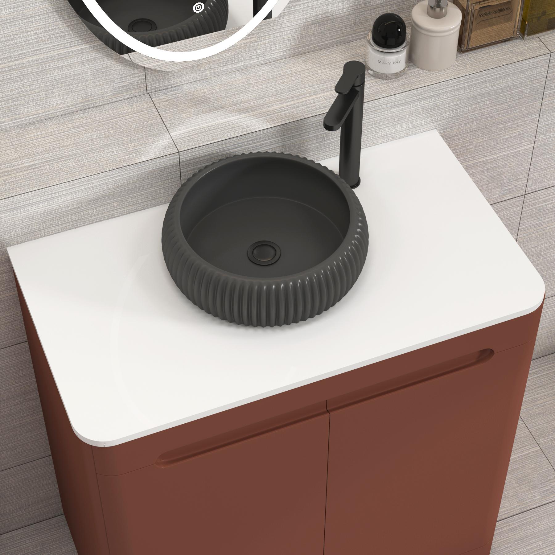 Venice 800mm Terracotta Clay Floor Standing Vanity Unit 2 Door Plain White Worktop with Milan Black Basin 