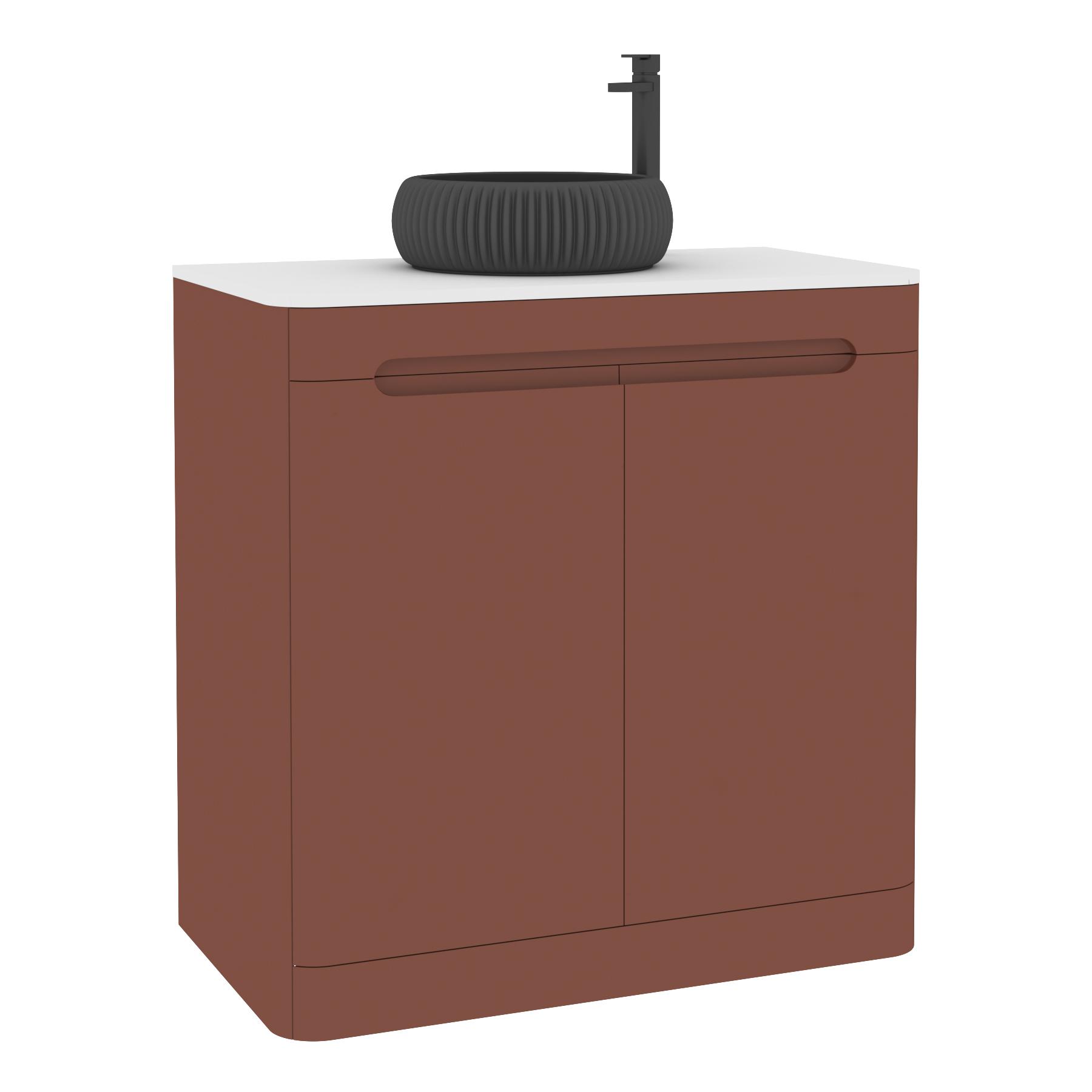 Venice 800mm Terracotta Clay Floor Standing Vanity Unit 2 Door Plain White Worktop with Milan Black Basin 