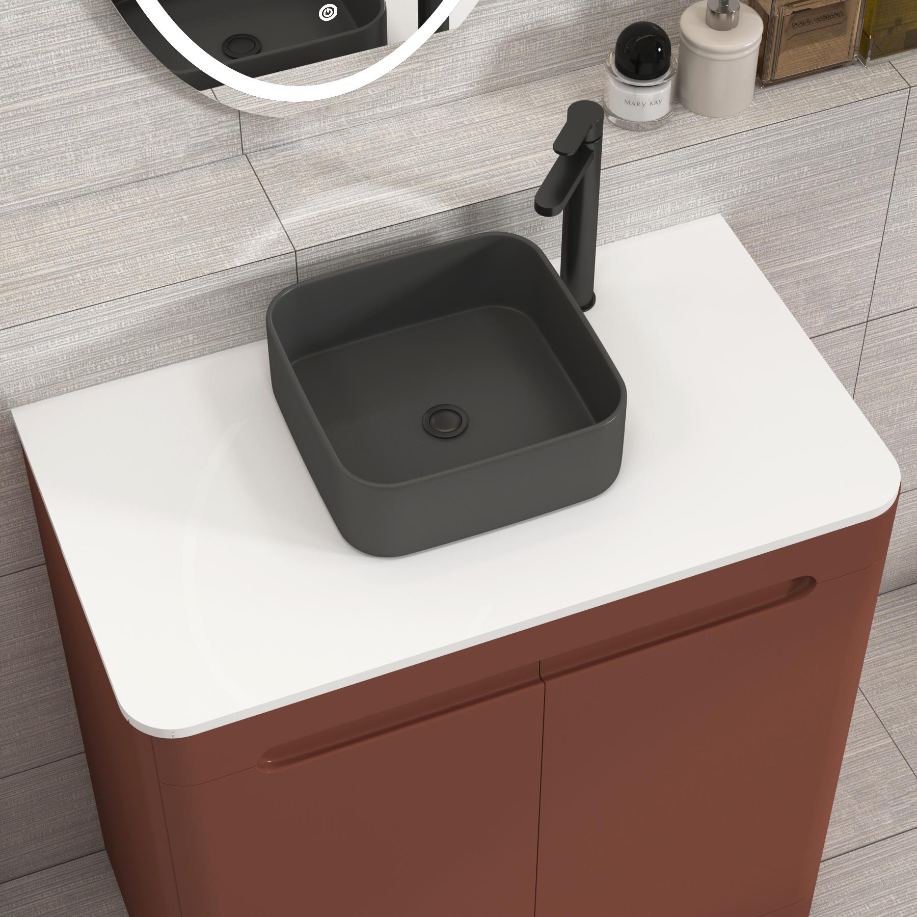 Venice 800mm Terracotta Clay Floor Standing Vanity Unit 2 Door Plain White Worktop with Art Square Basin 