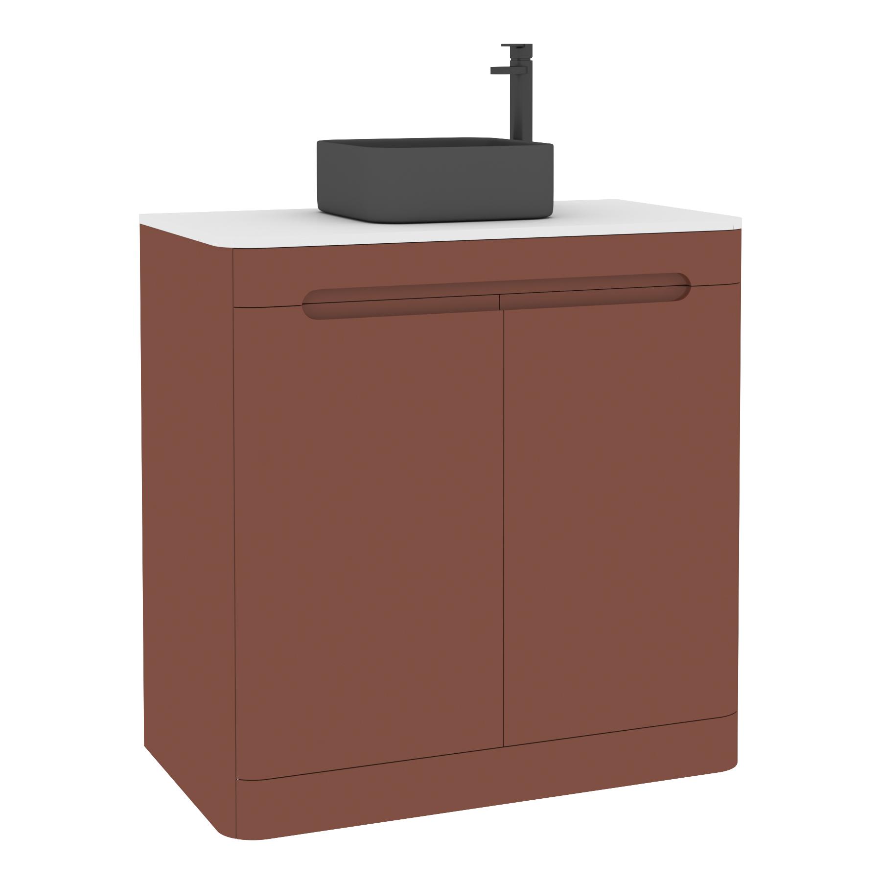 Venice 800mm Terracotta Clay Floor Standing Vanity Unit 2 Door Plain White Worktop with Art Square Basin 