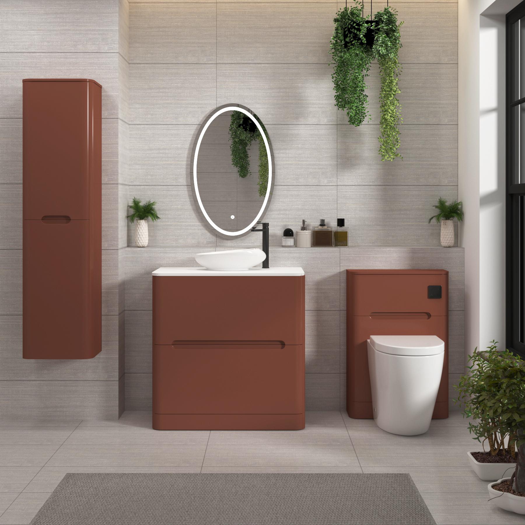 Venice 800mm Terracotta Clay Floor Standing Vanity Unit 2 Drawer Plain White Worktop with Nova Basin 