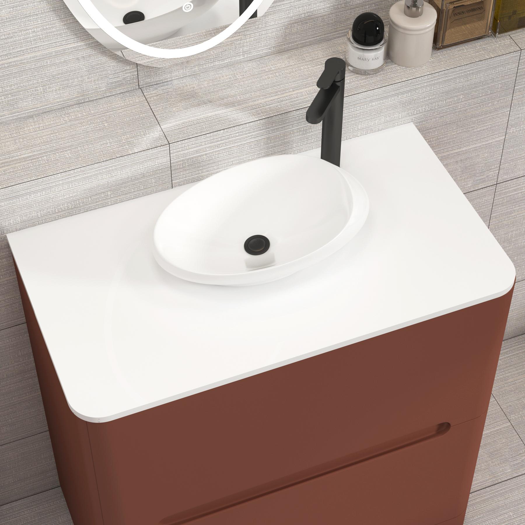 Venice 800mm Terracotta Clay Floor Standing Vanity Unit 2 Drawer Plain White Worktop with Nova Basin 