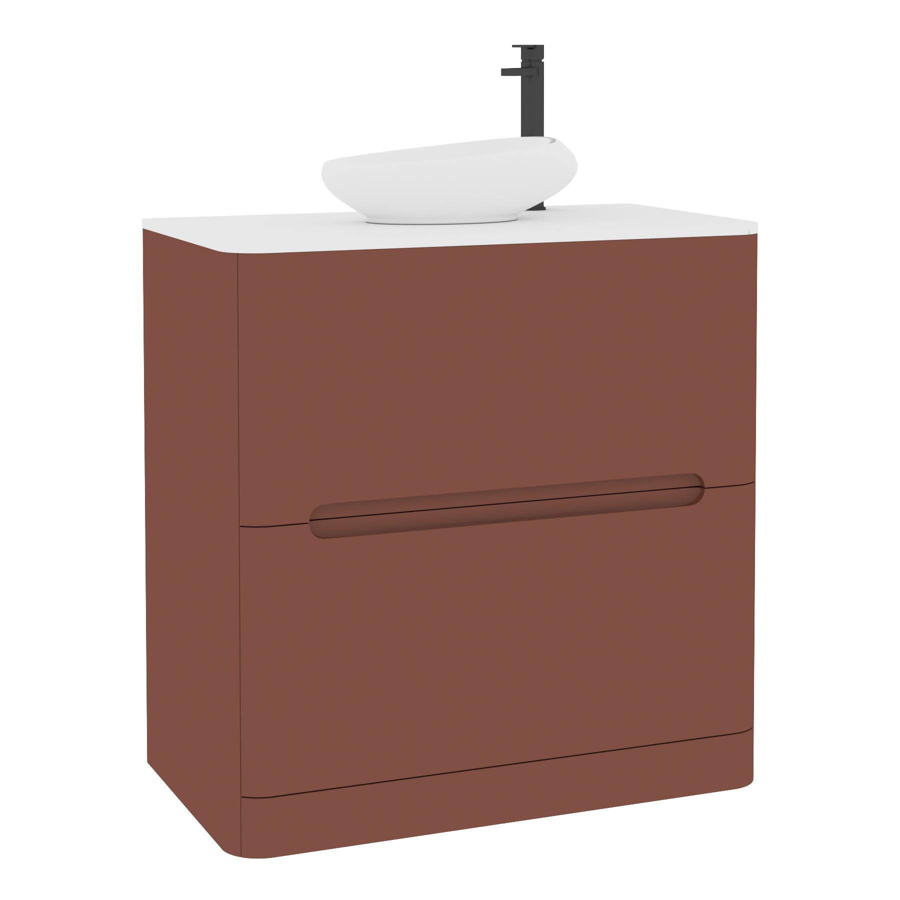 Venice 800mm Terracotta Clay Floor Standing Vanity Unit 2 Drawer Plain White Worktop with Nova Basin 
