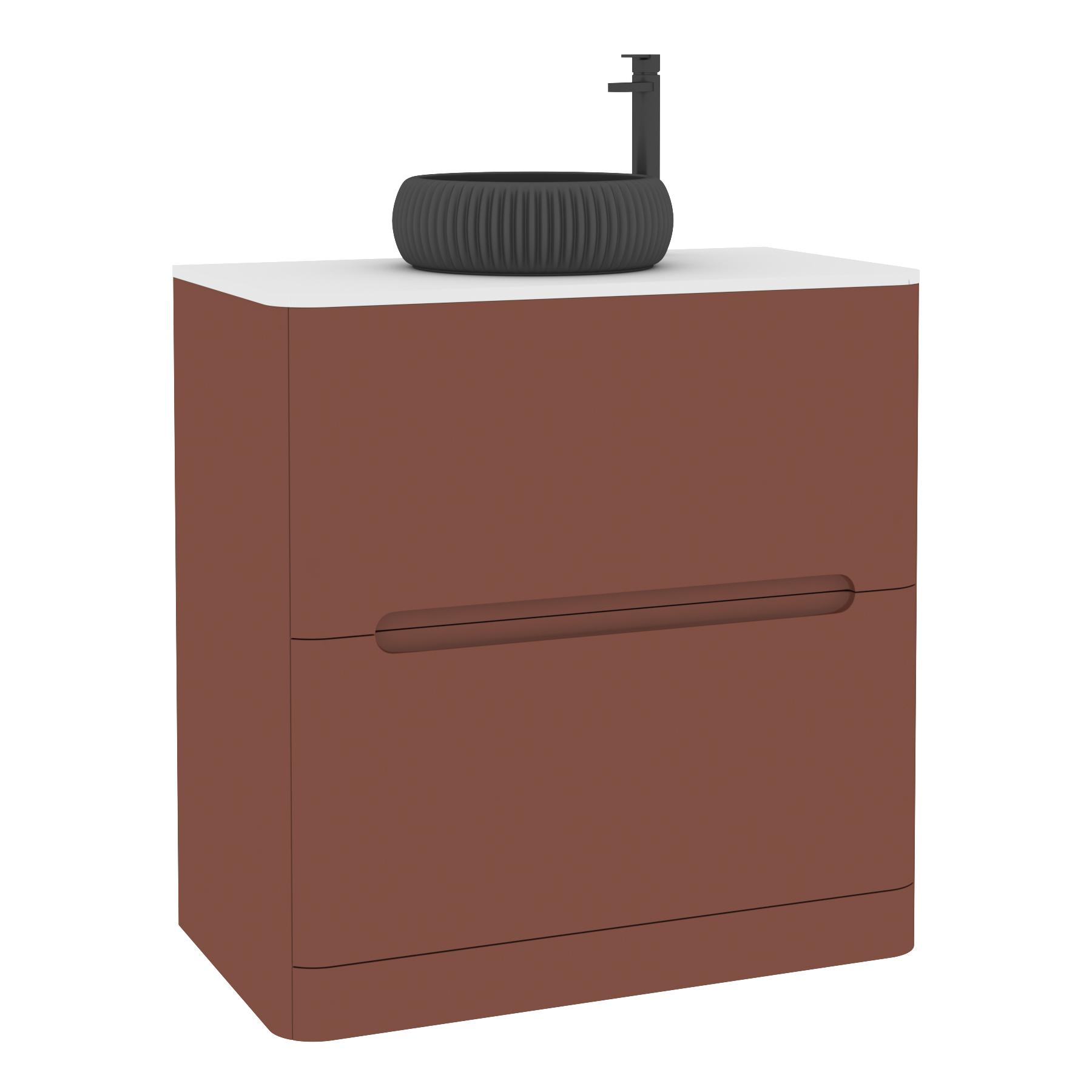 Venice 800mm Terracotta Clay Floor Standing Vanity Unit 2 Drawer Plain White Worktop with Milan Black Basin 