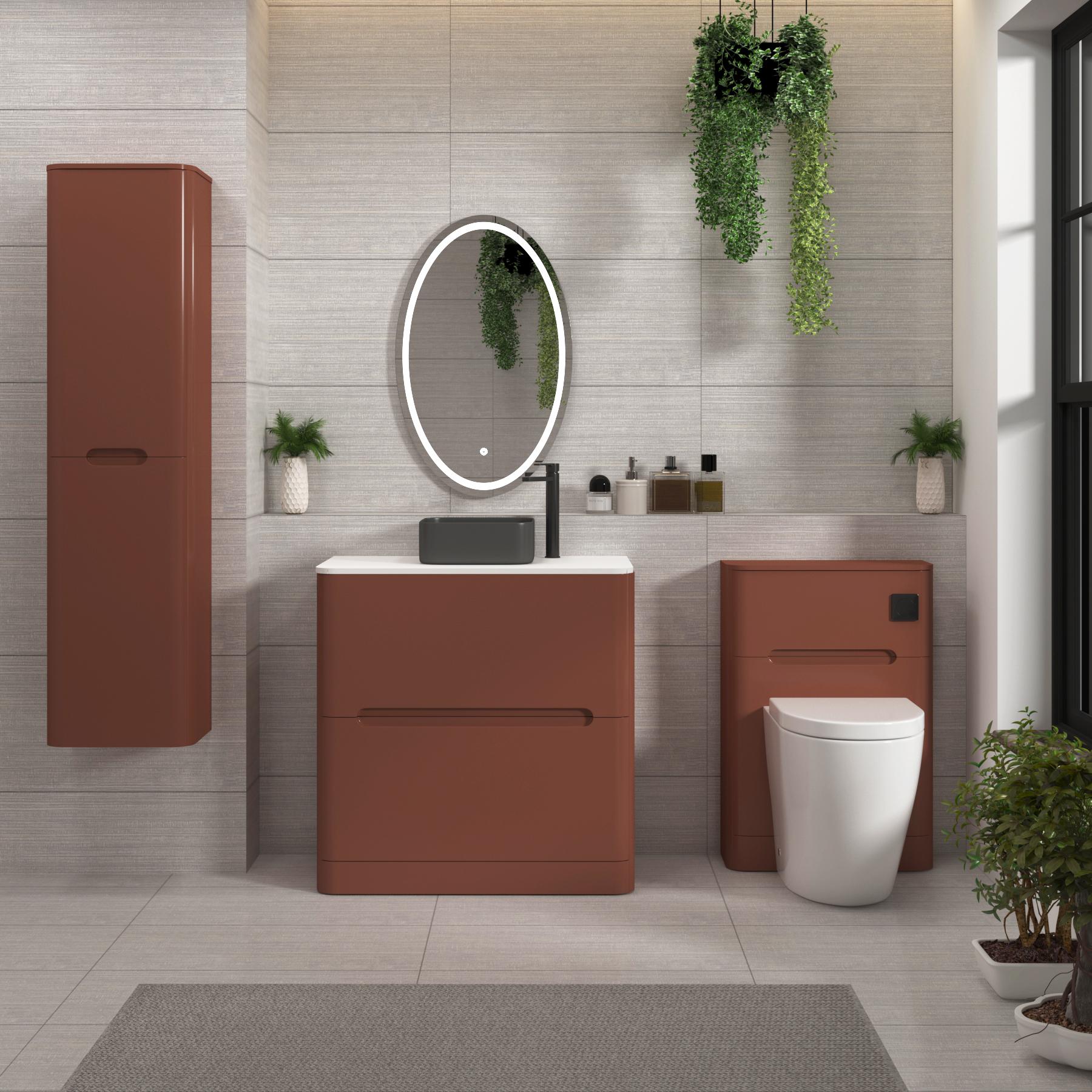 Venice 800mm Terracotta Clay Floor Standing Vanity Unit 2 Drawer Plain White Worktop with Art Square Basin 