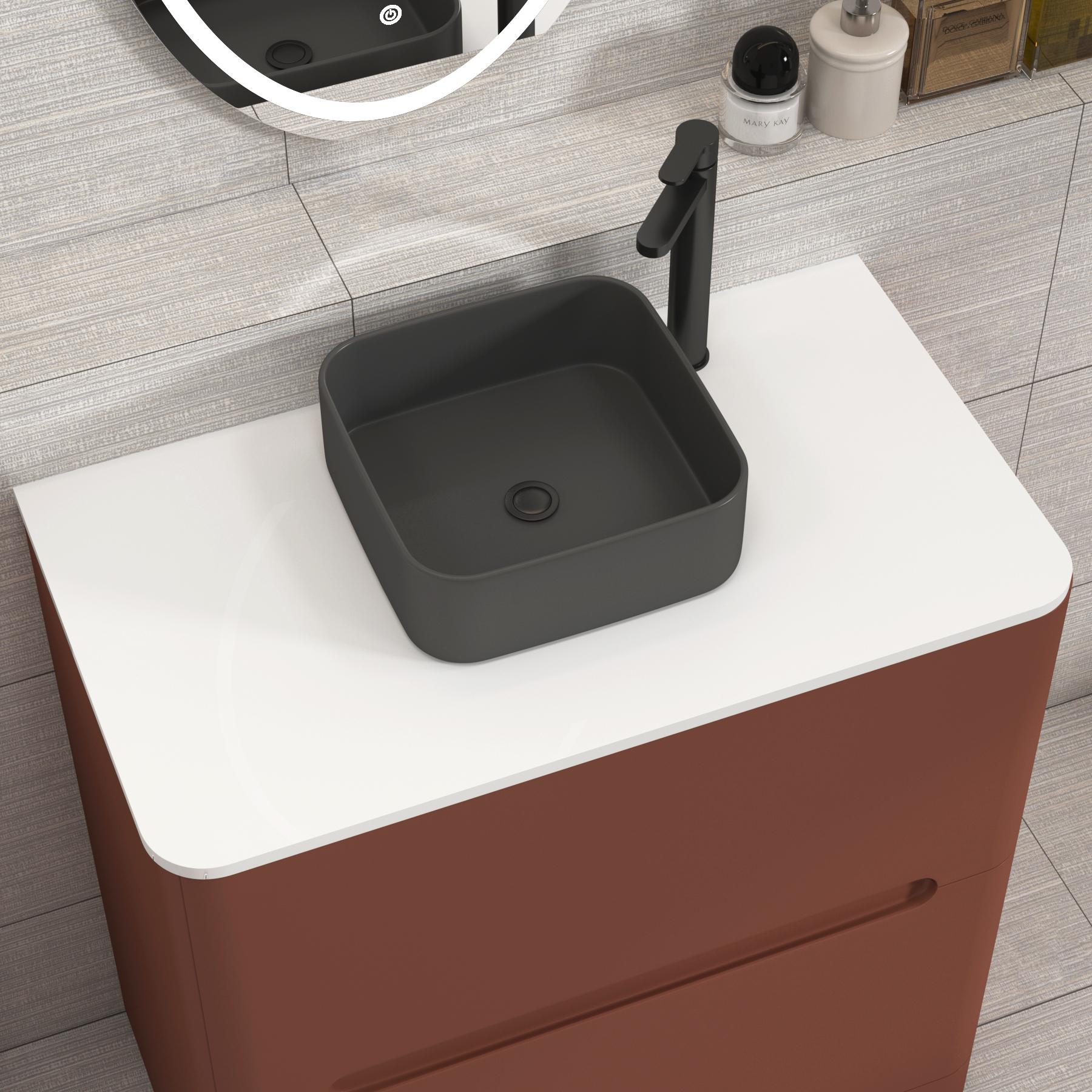 Venice 800mm Terracotta Clay Floor Standing Vanity Unit 2 Drawer Plain White Worktop with Art Square Basin 