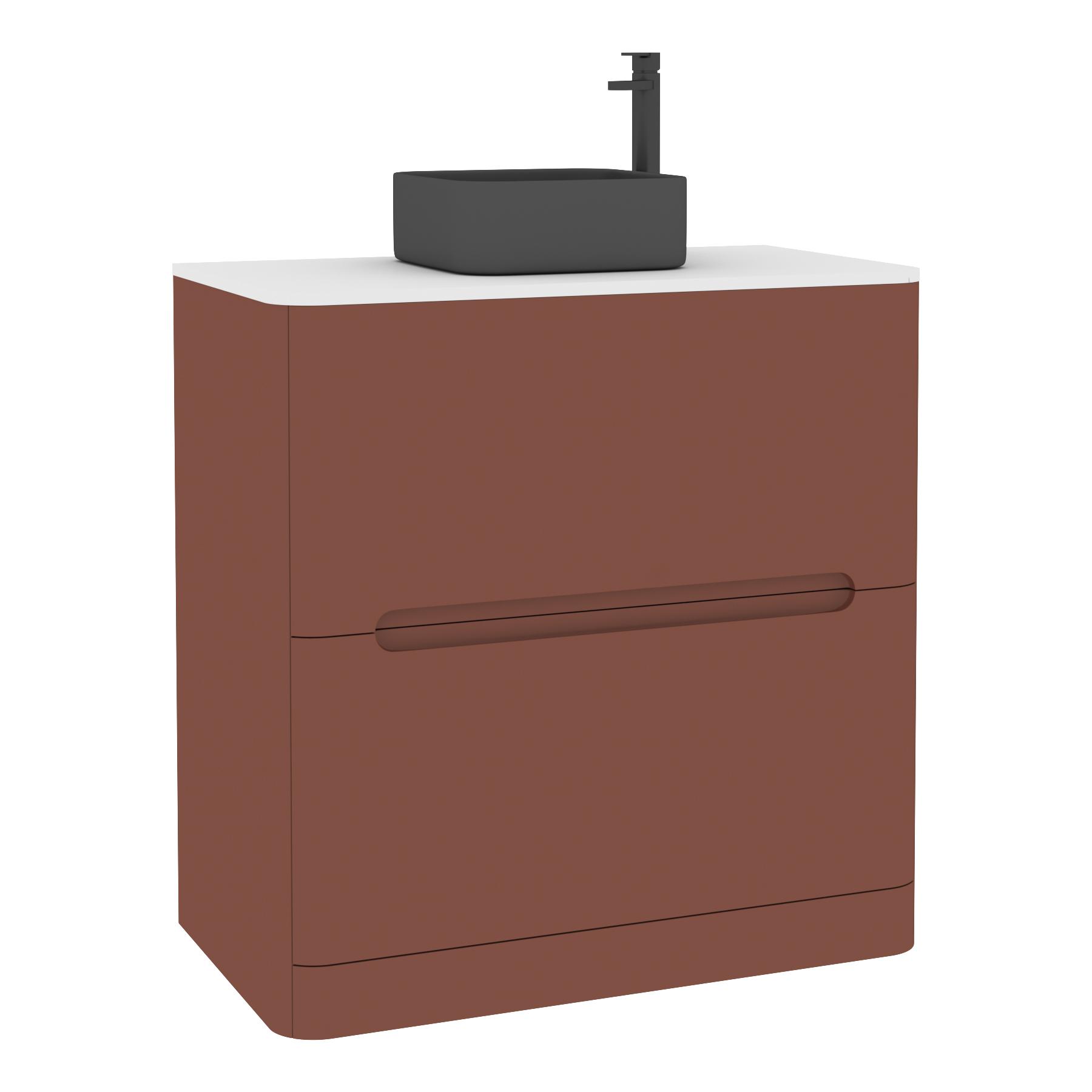 Venice 800mm Terracotta Clay Floor Standing Vanity Unit 2 Drawer Plain White Worktop with Art Square Basin 