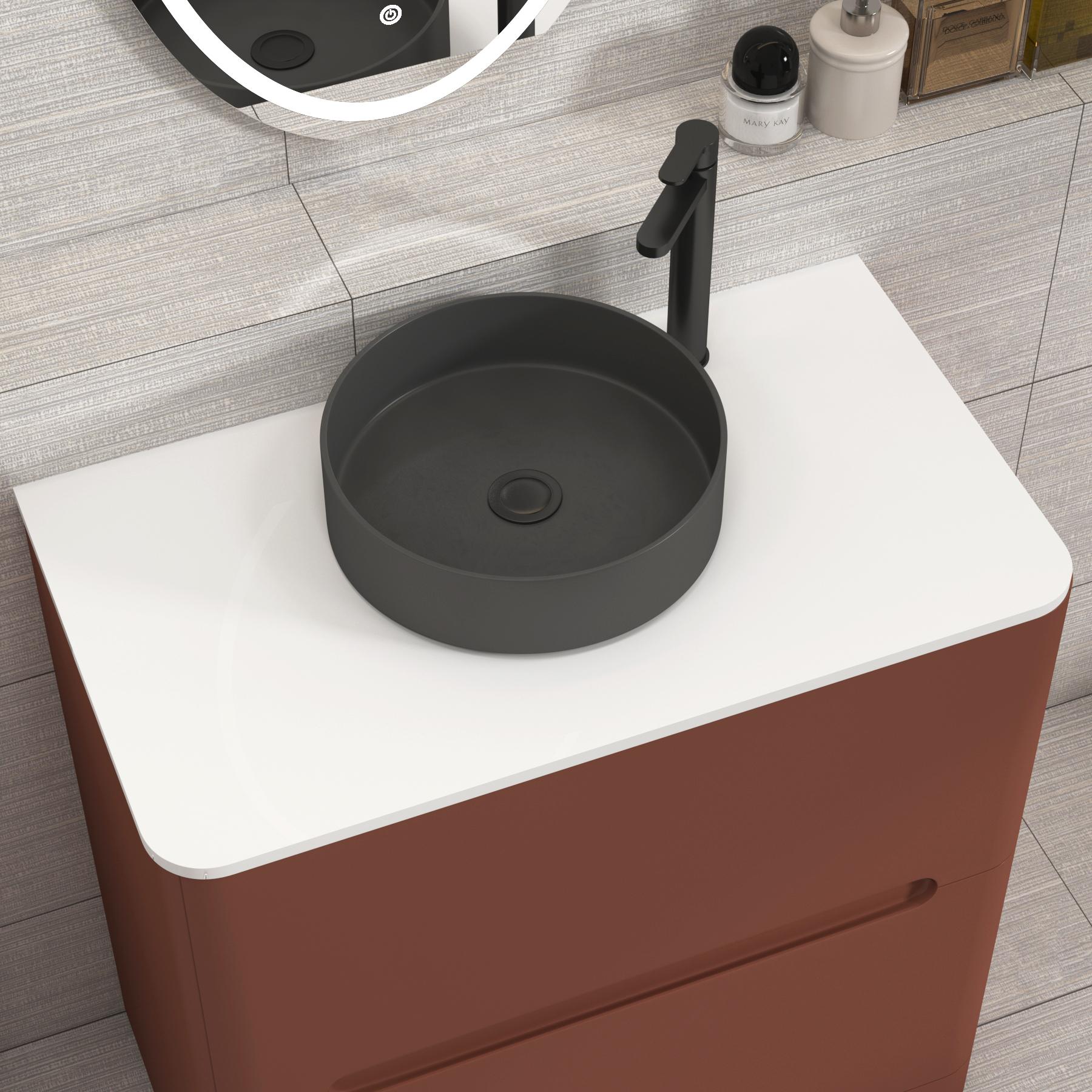 Venice 800mm Terracotta Clay Floor Standing Vanity Unit 2 Drawer Plain White Worktop with Art Round Basin 
