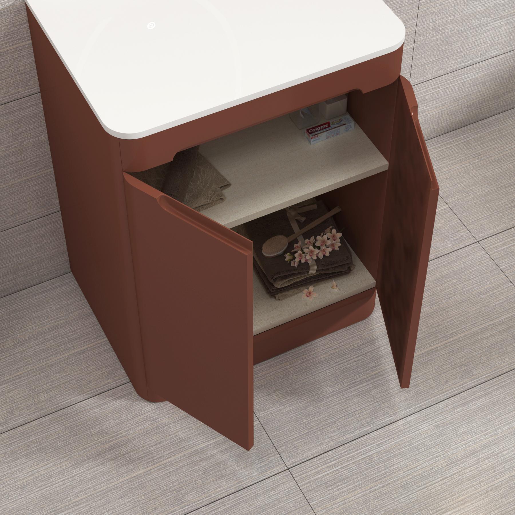 Venice 600mm Terracotta Clay Floor Standing Vanity Unit 2 Door Plain White Worktop with Art Round Basin 