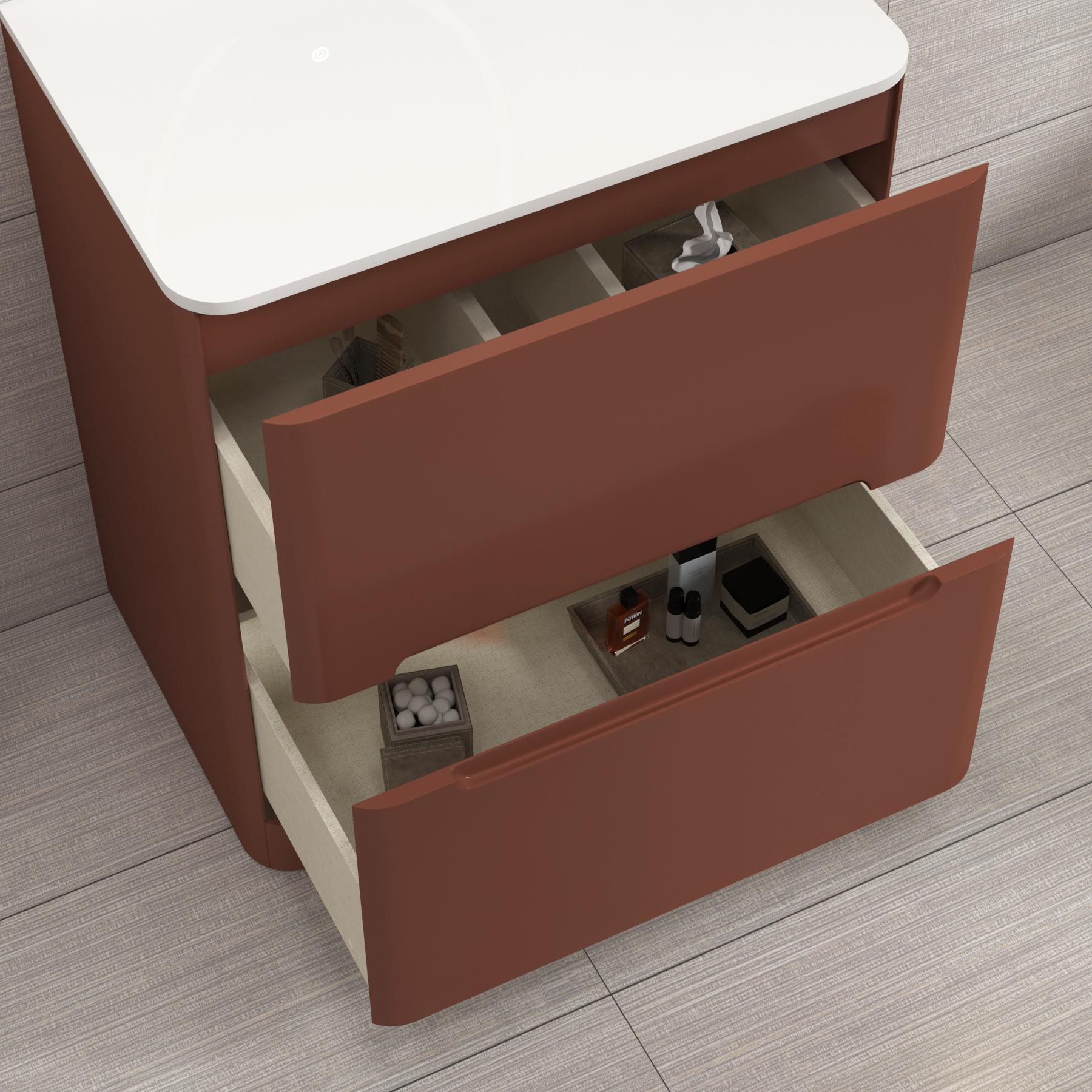 Venice 700mm Terracotta Clay Floor Standing Vanity Unit 2 Drawer Plain White Worktop with Nova Basin 