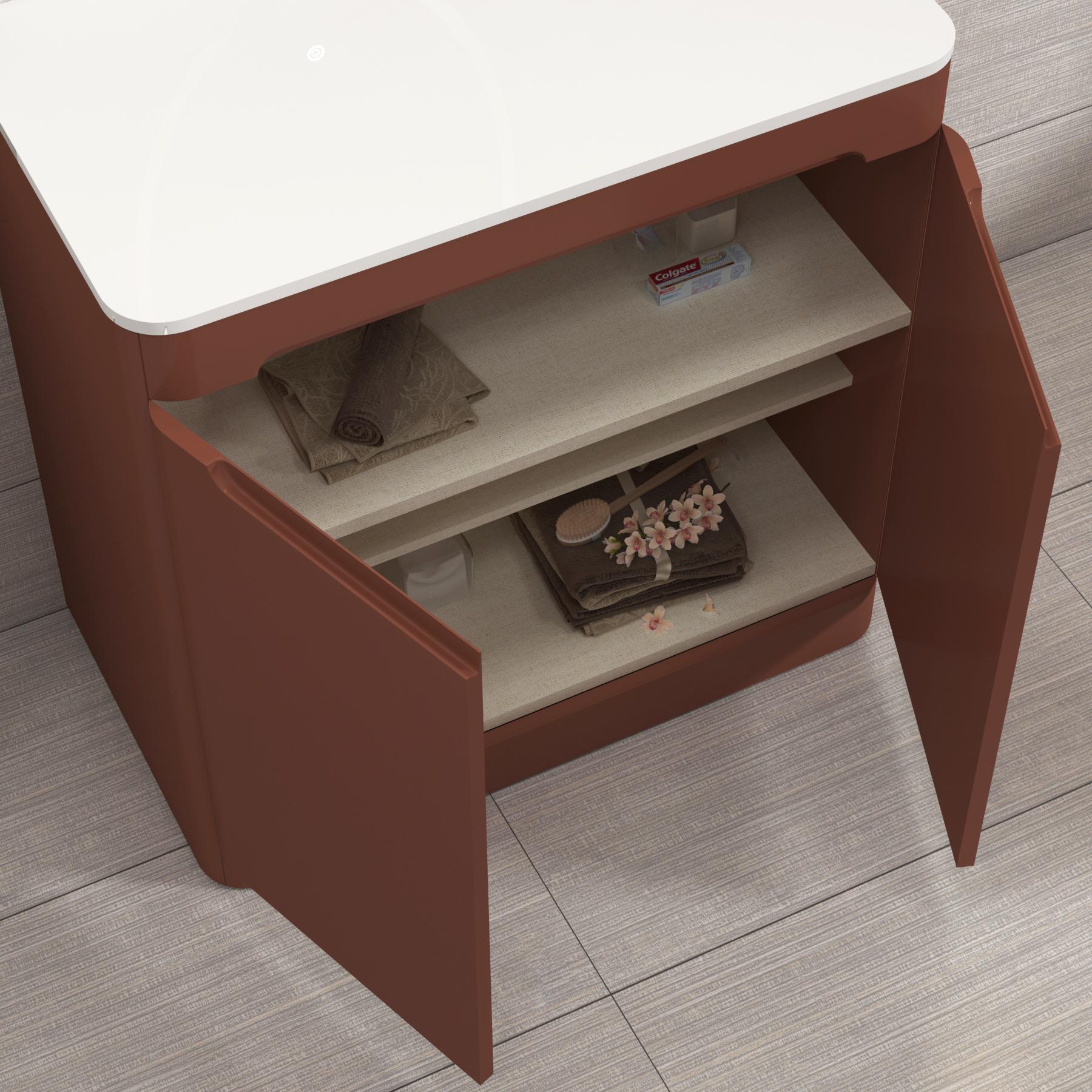 Venice 800mm Terracotta Clay Floor Standing Vanity Unit 2 Door Plain White Worktop with Art Round Basin 